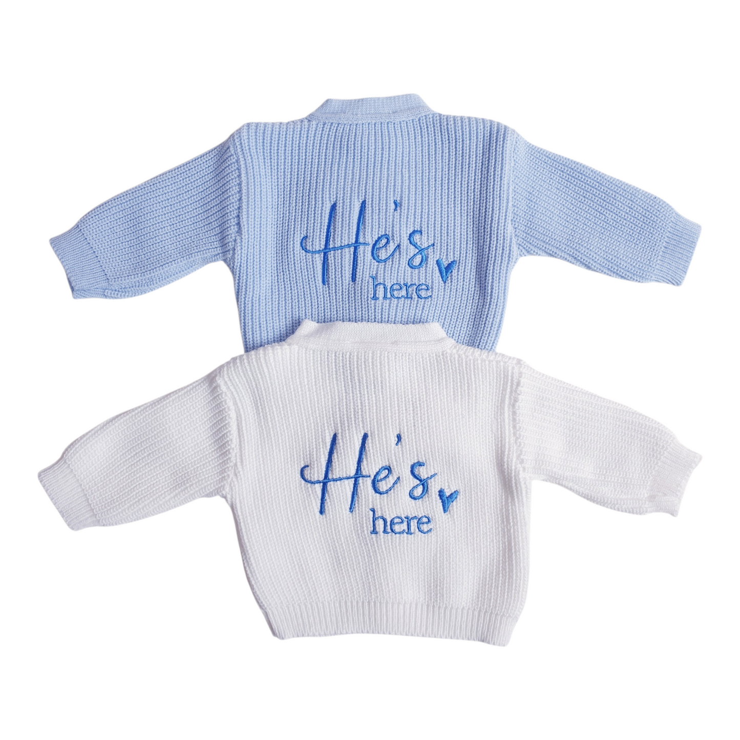 Baby Boys "He's Here" Cardigan White Blue