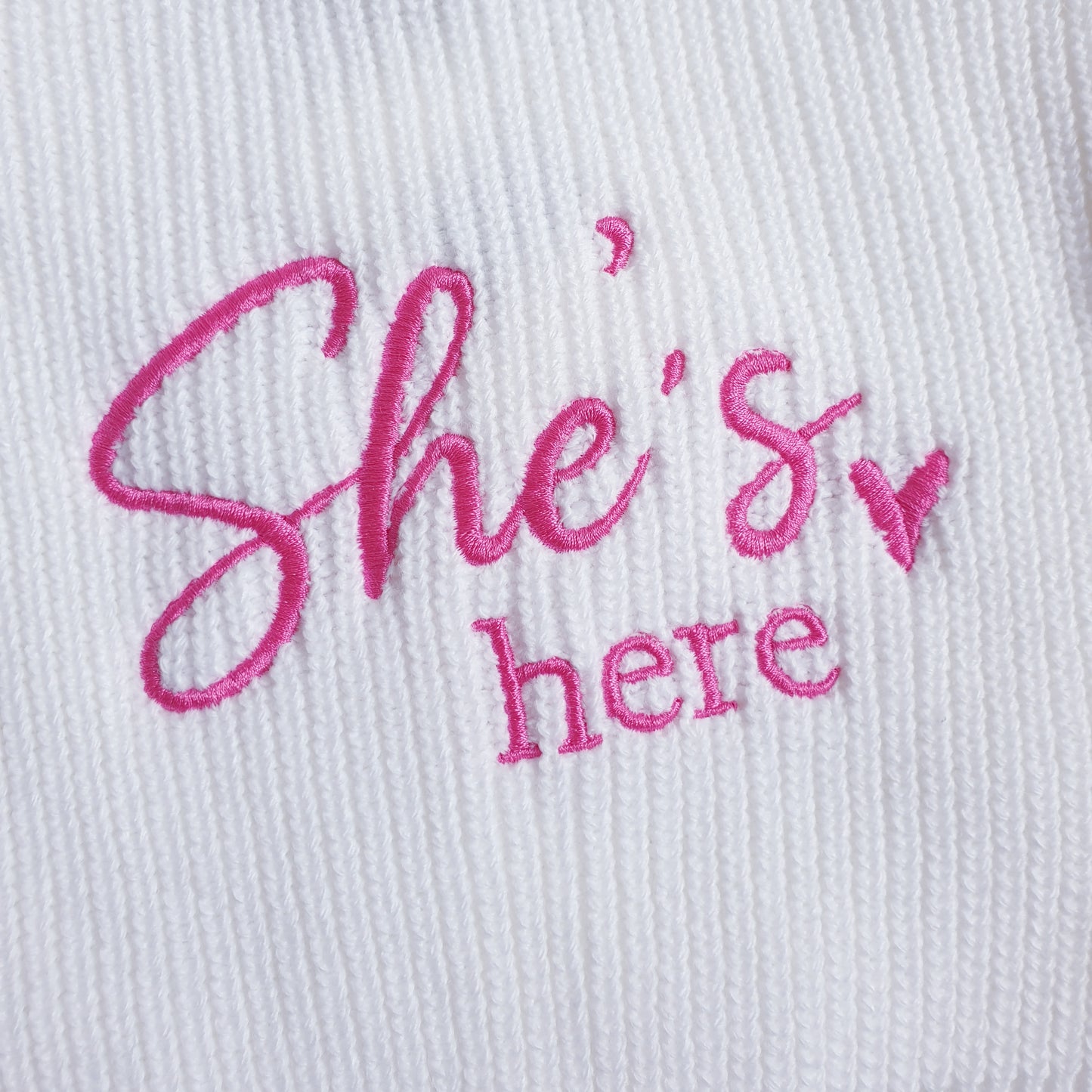 Baby Girls "She's Here" Cardigan White Pink