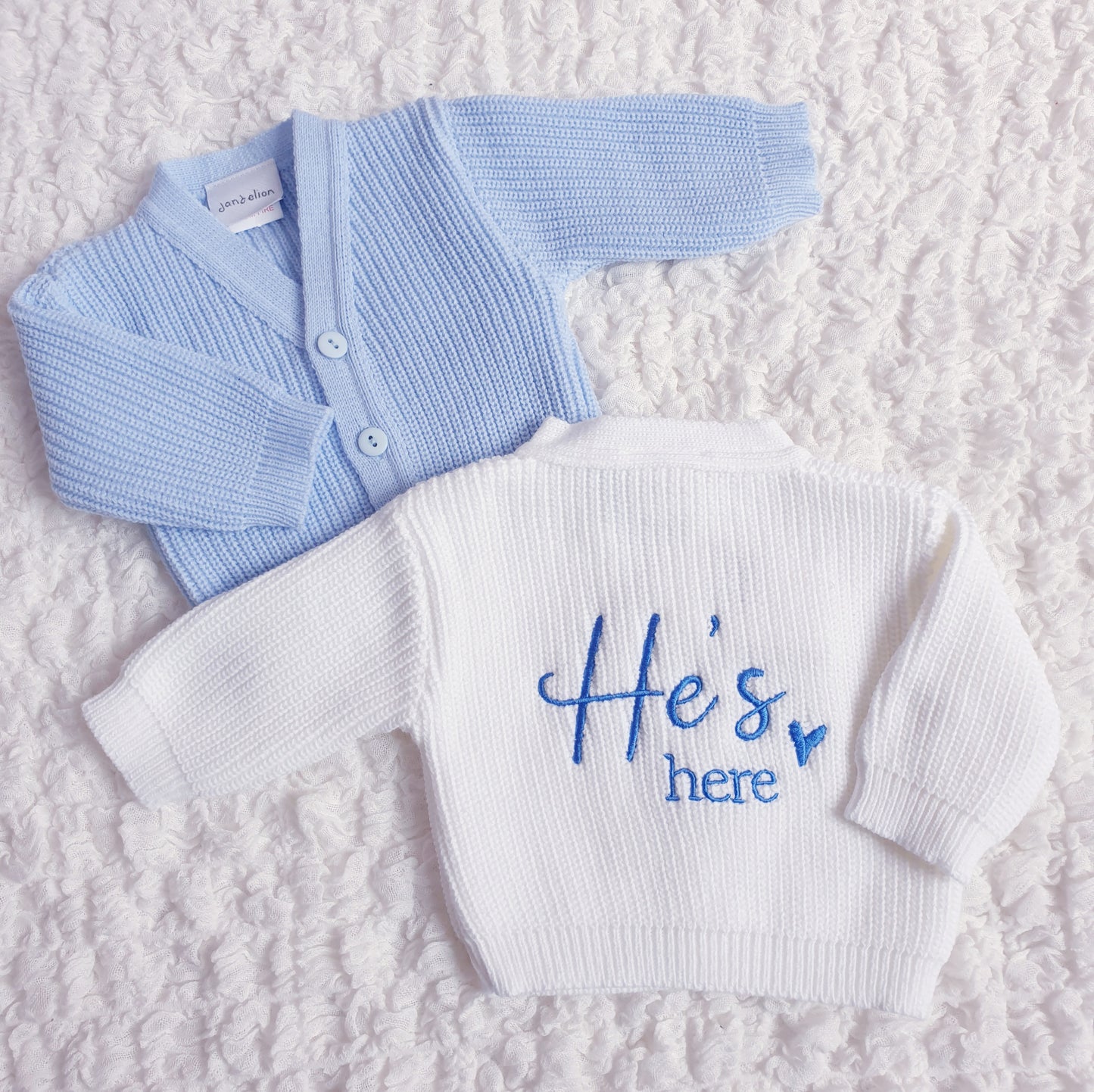 Baby Boys "He's Here" Cardigan White Blue