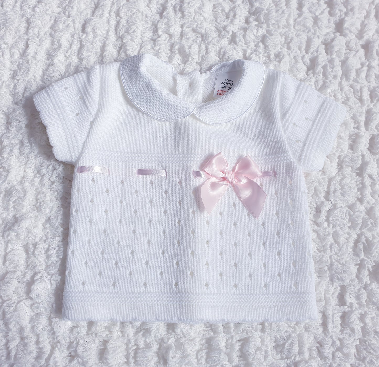 Baby Girls White Spanish Knitted 3 Piece Jam Pants Set