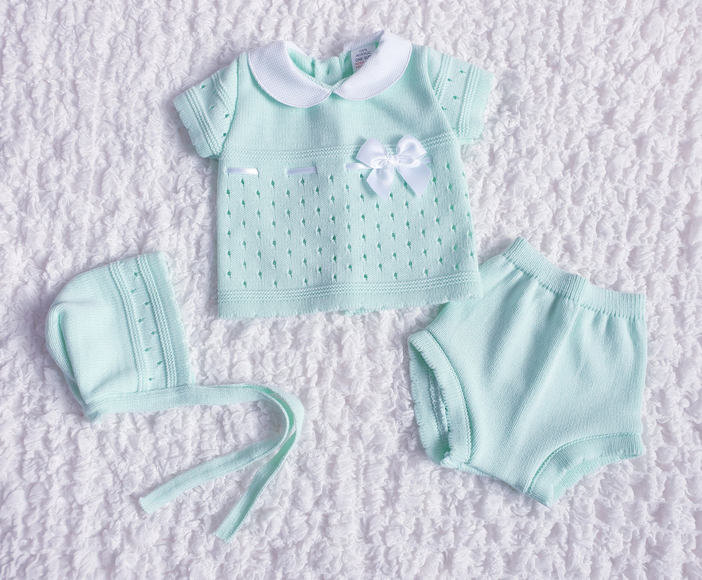 Baby Girls Mint Spanish Knitted 3 Piece Jam Pants Set