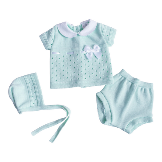 Baby Girls Mint Spanish Knitted 3 Piece Jam Pants Set