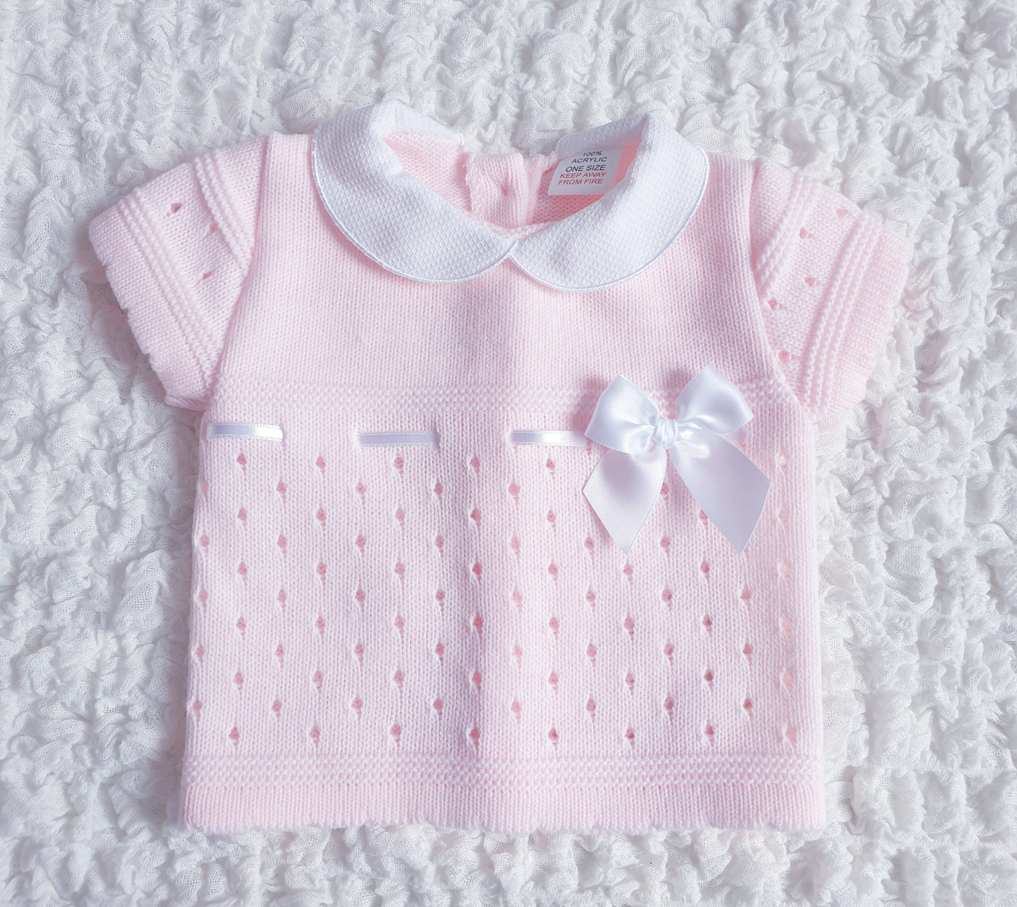 Baby Girls Pink Spanish Knitted 3 Piece Jam Pants Set