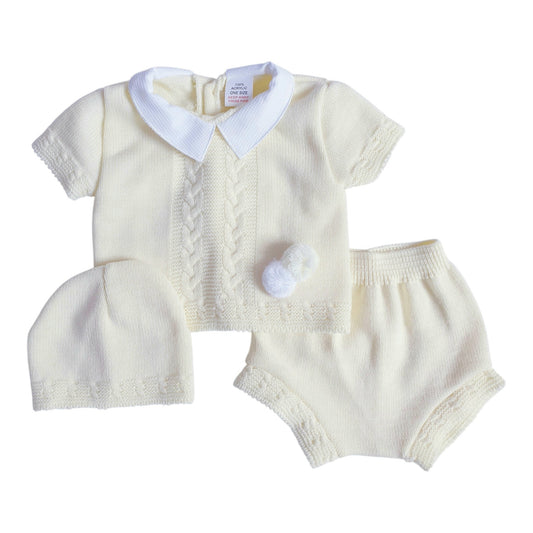 Baby Boys Lemon Spanish Knitted 3 Piece Jam Pants Set