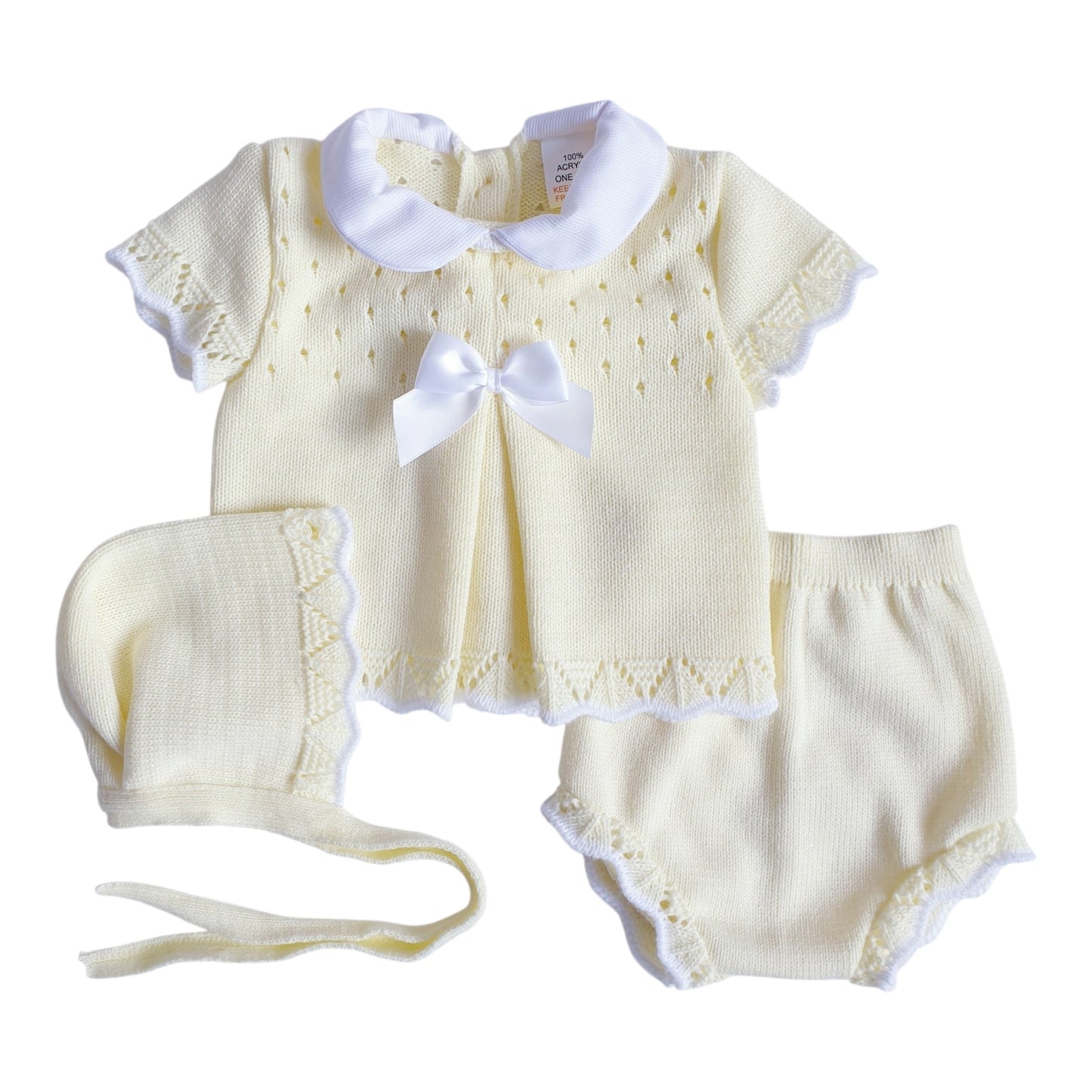 Baby Girls Lemon Spanish Knitted 3 Piece Jam Pants Set