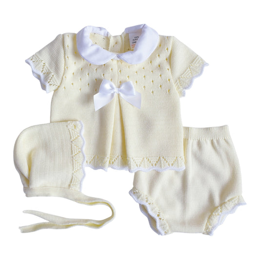 Baby Girls Lemon Spanish Knitted 3 Piece Jam Pants Set