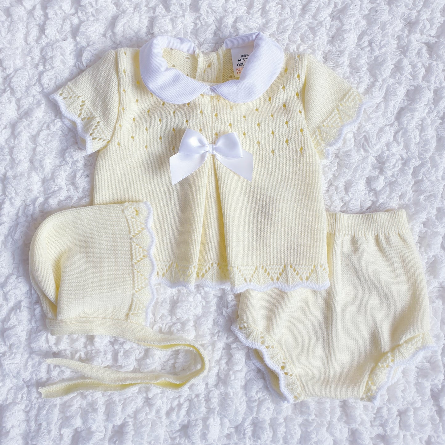 Baby Girls Lemon Spanish Knitted 3 Piece Jam Pants Set