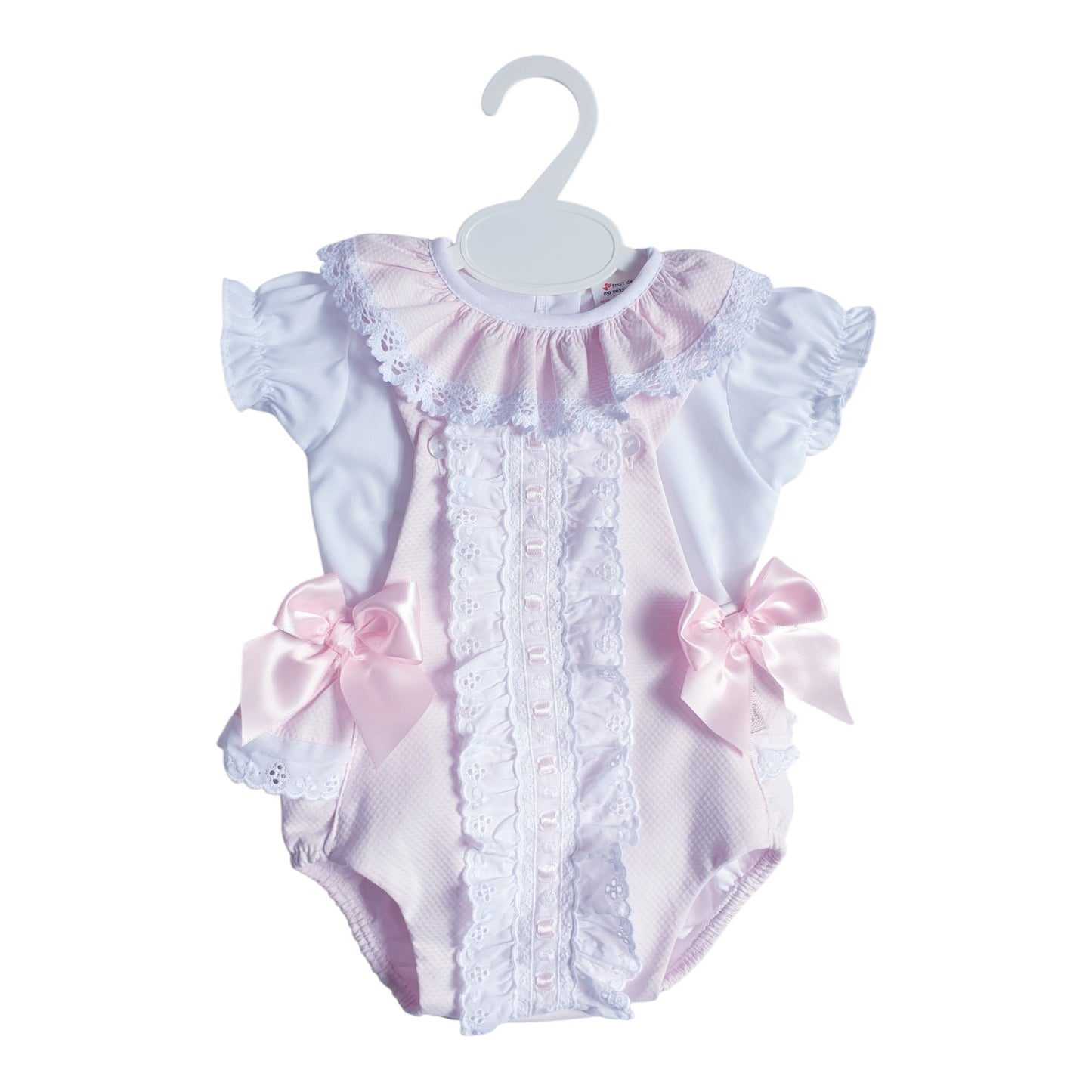 Baby Girls Pink Spanish Double Bow Romper