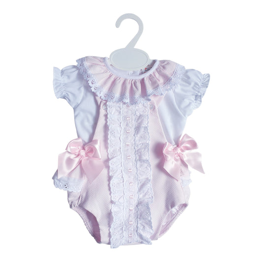 Baby Girls Pink Spanish Double Bow Romper