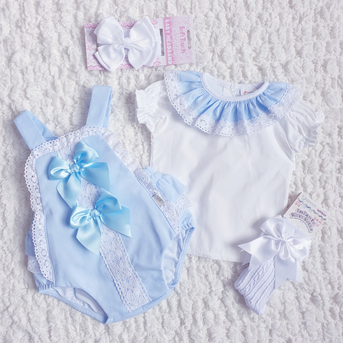 Baby Girls Spanish Double Bow Romper Pink Blue