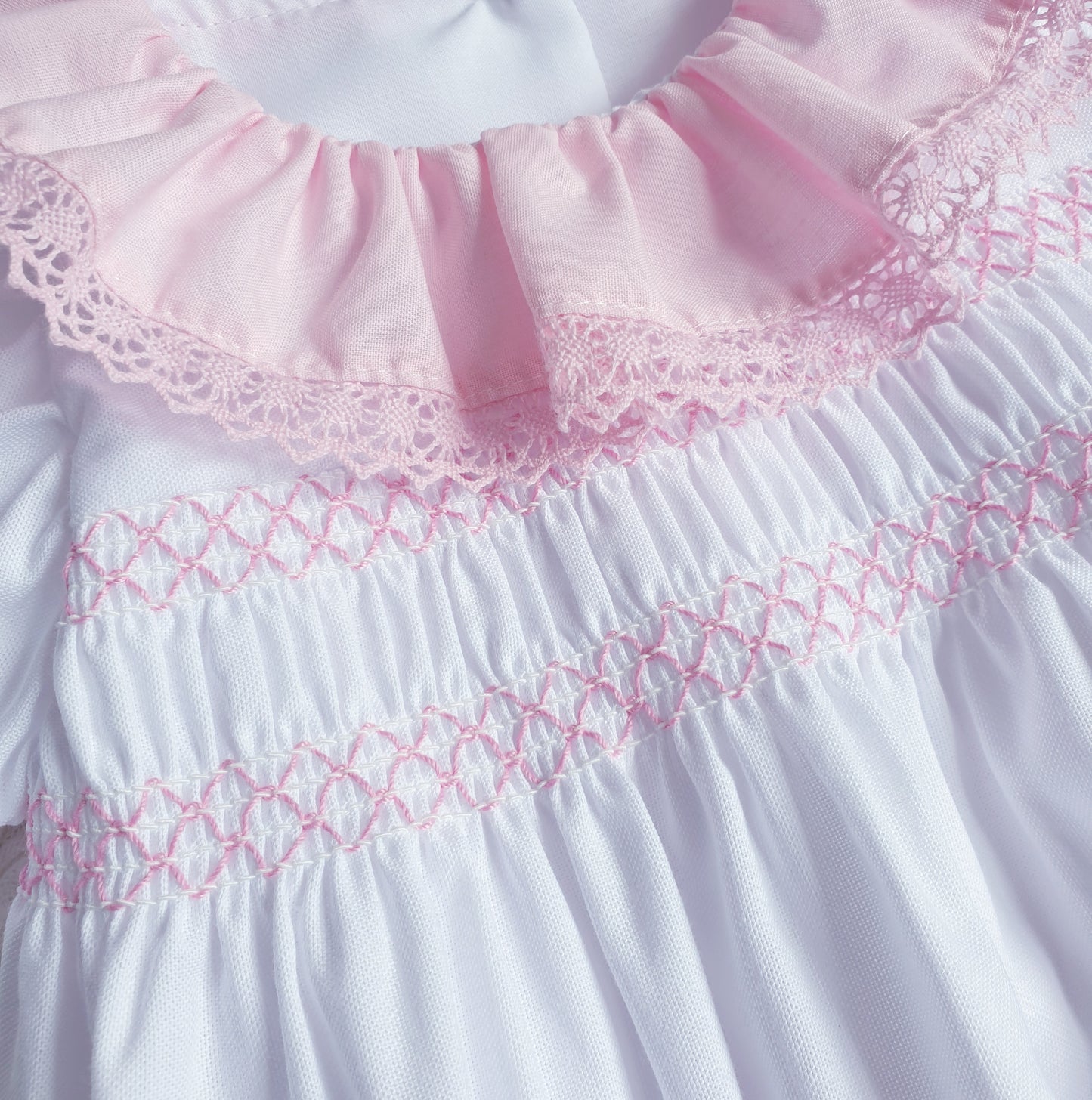 Baby Girls Smocked Bow Back Romper White Pink