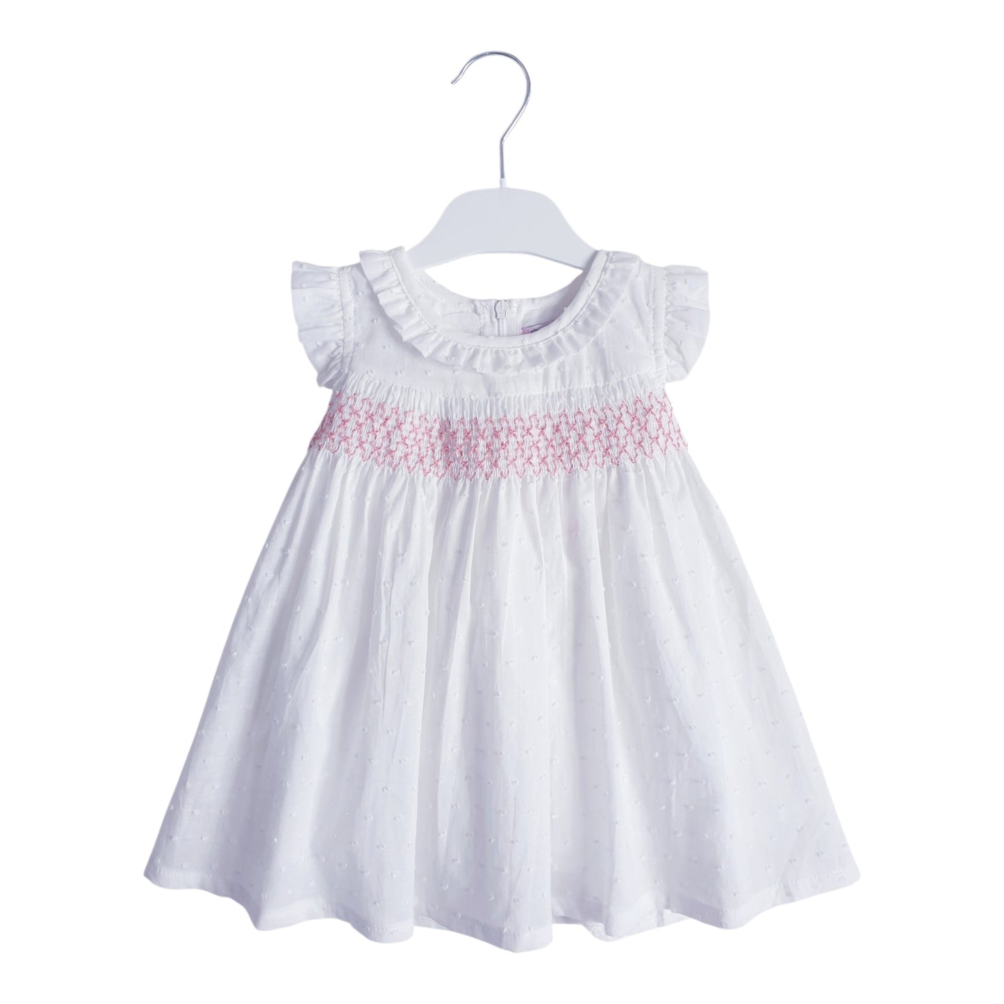 Girls White Pink Smocked Dress