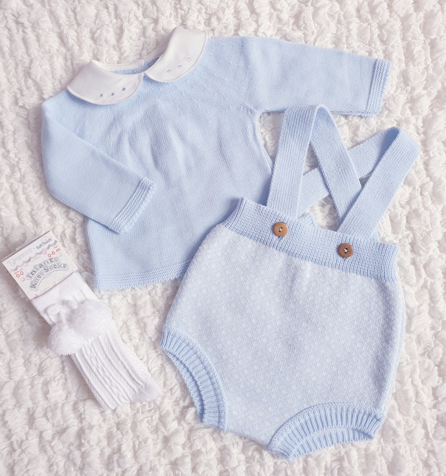 Baby Boys Blue Spanish Knitted Jam Pants & Jumper Set
