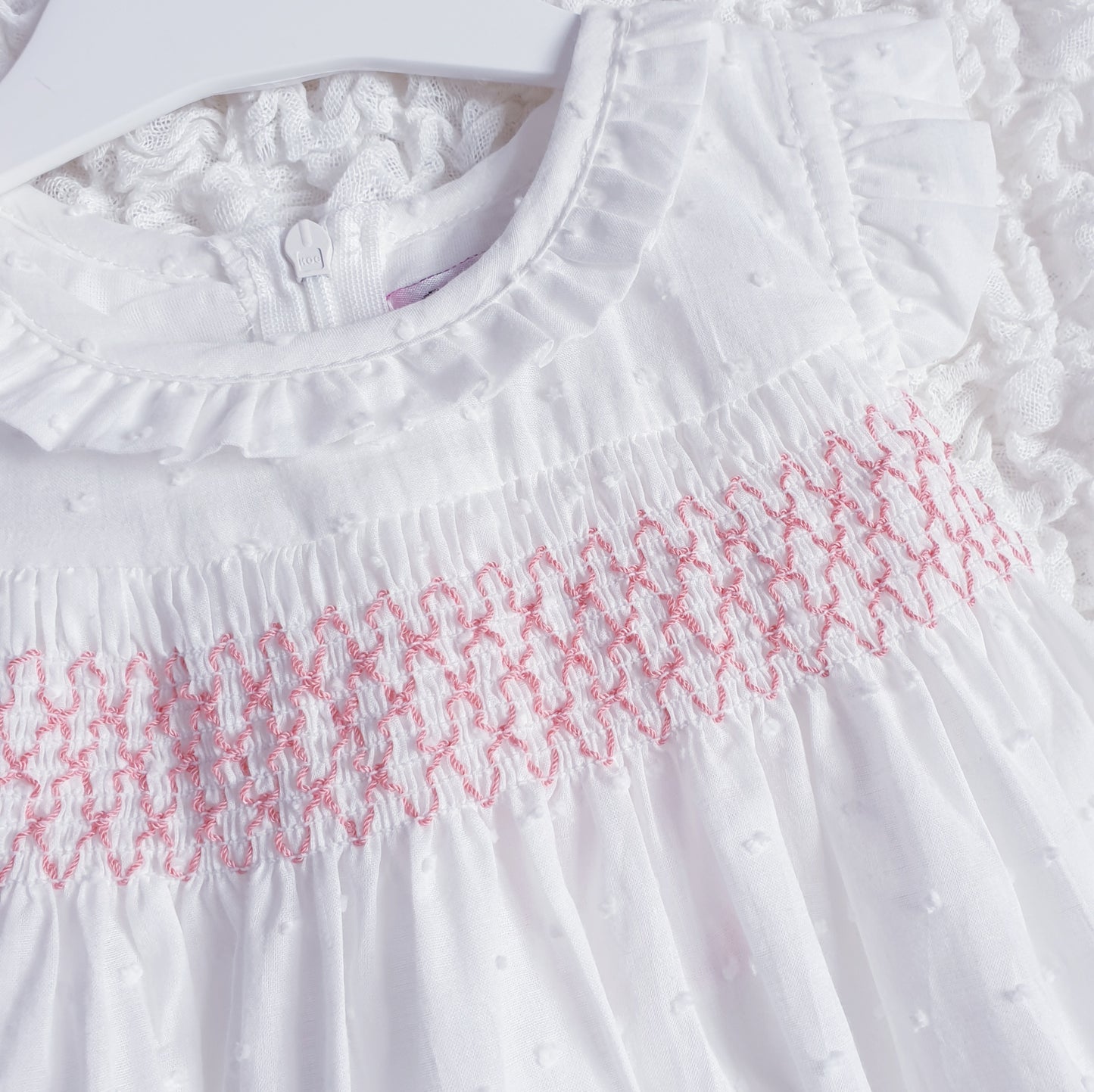 Girls White Pink Smocked Dress