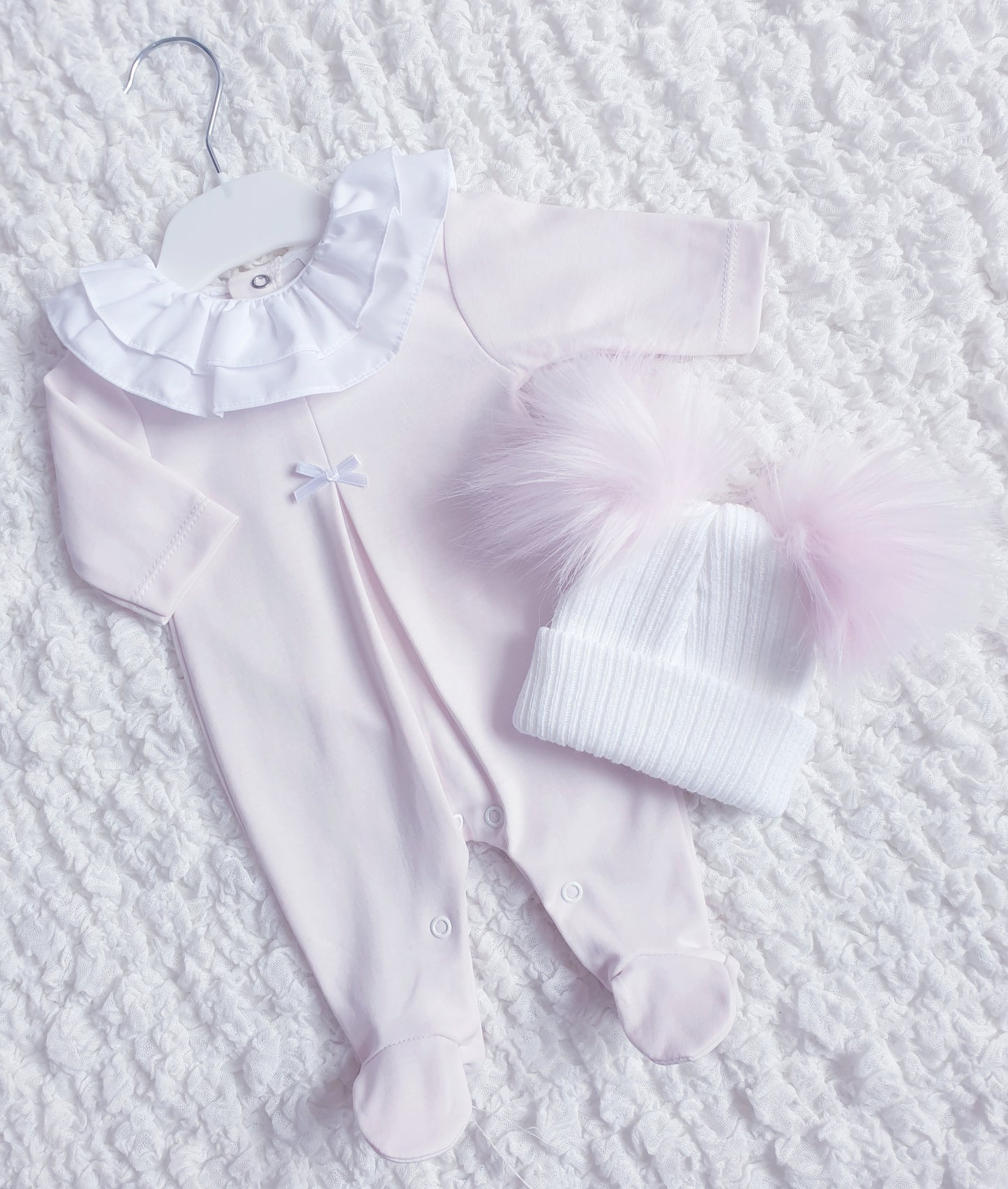 Baby Girls Pale Pink Frill Collar Babygrow