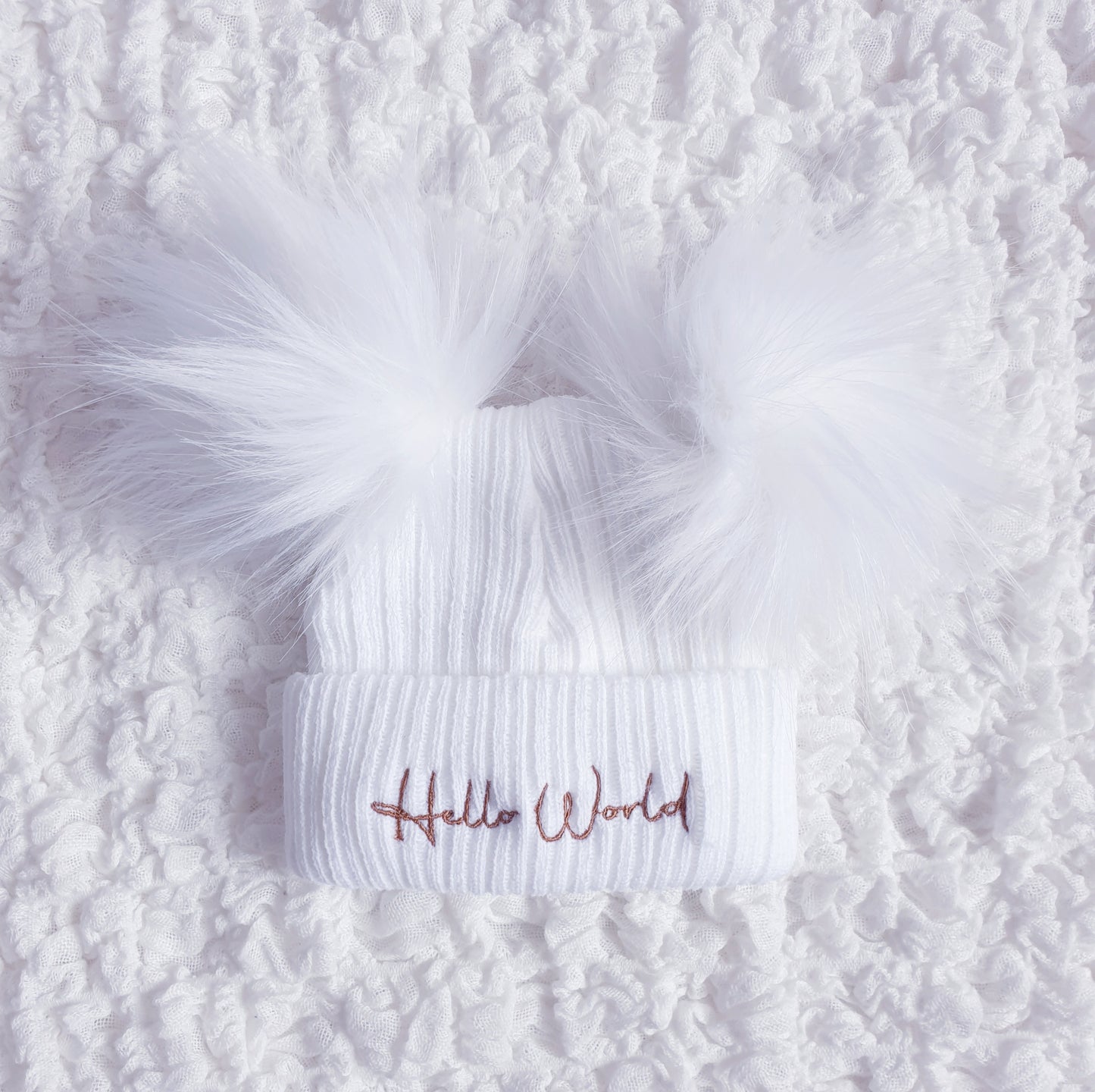Hello World Double Pom Pom Newborn Baby Hat