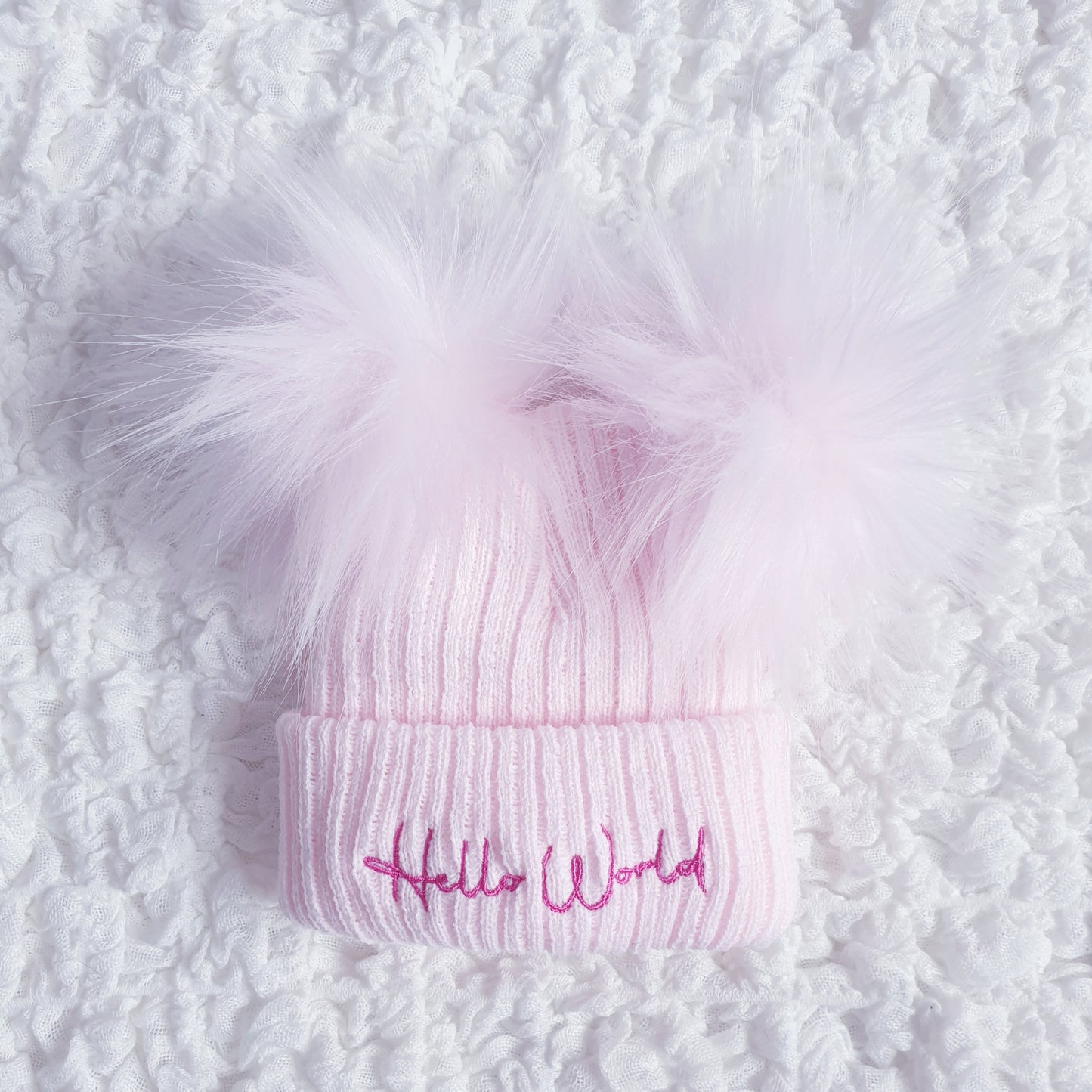 Hello World Double Pom Pom Newborn Baby Hat