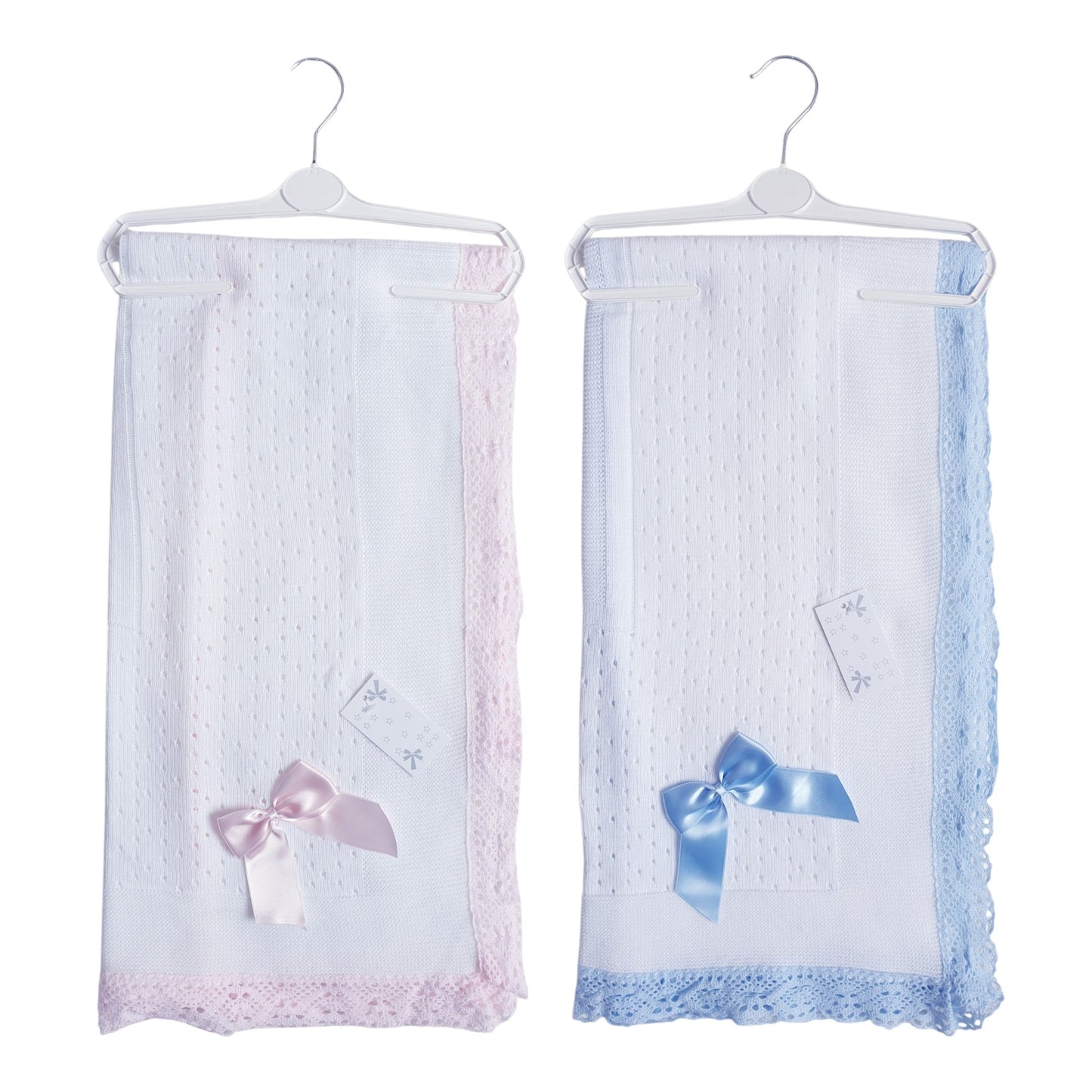 Spanish Ribbon Bow Knitted Shawl White Pink/Blue