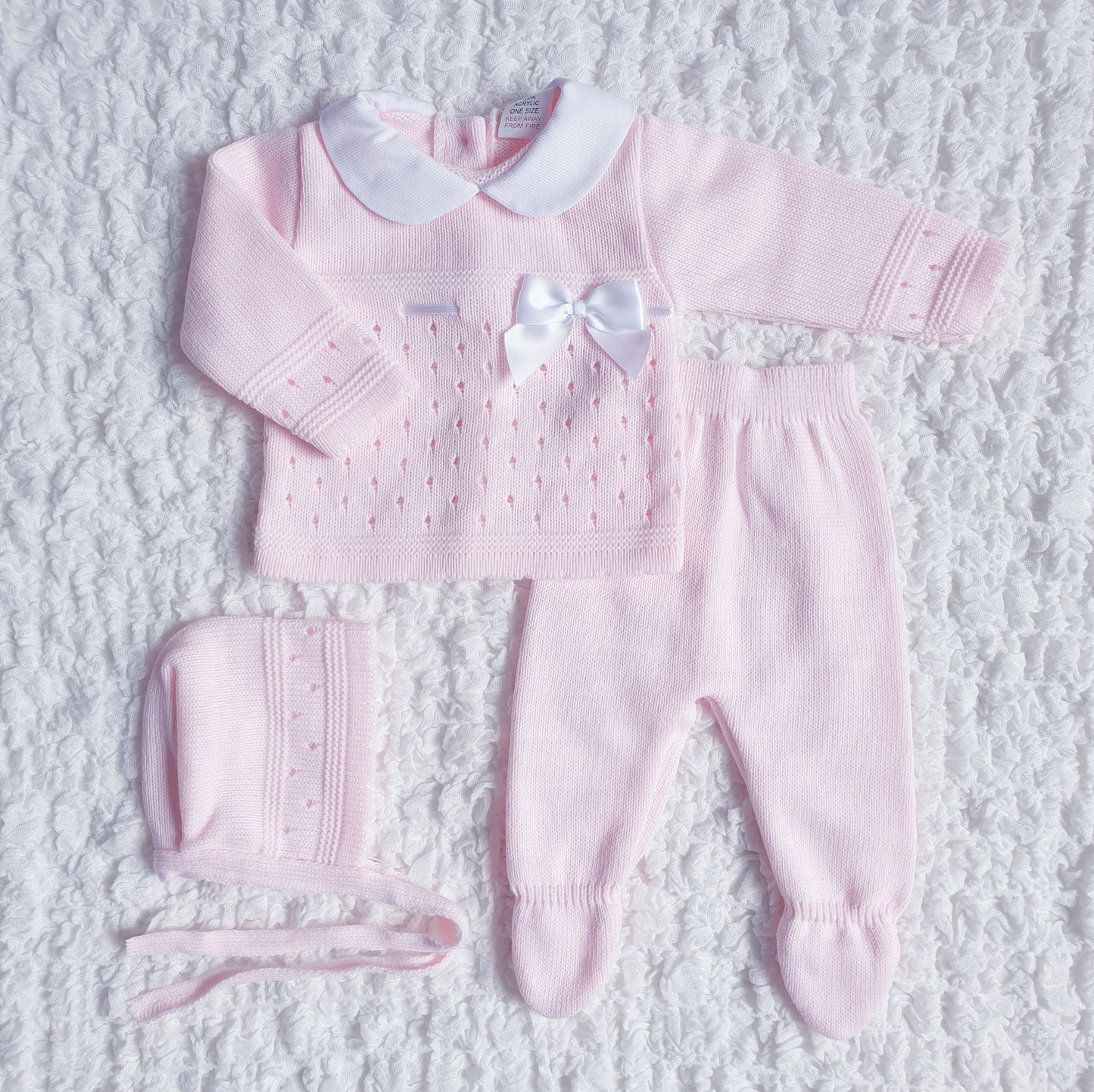 Baby Girls Pink Spanish Knitted 3 Piece Box Set