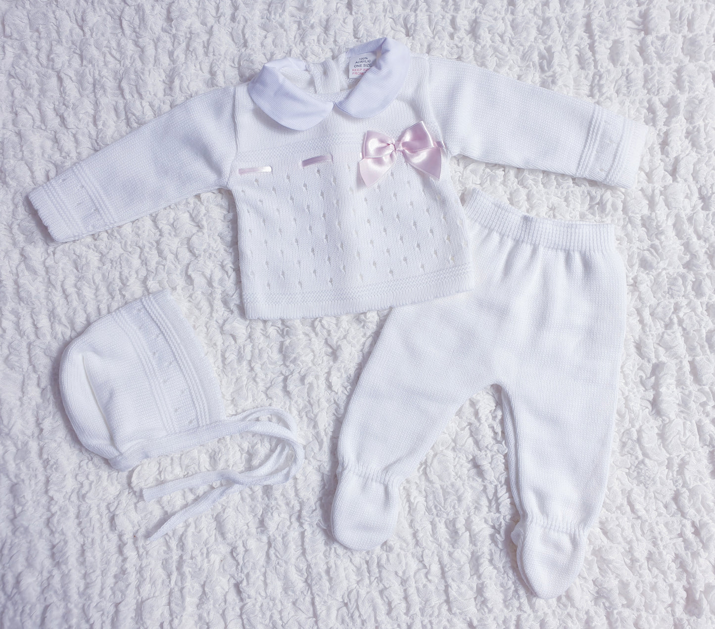 Baby Girls White Spanish Knitted 3 Piece Box Set