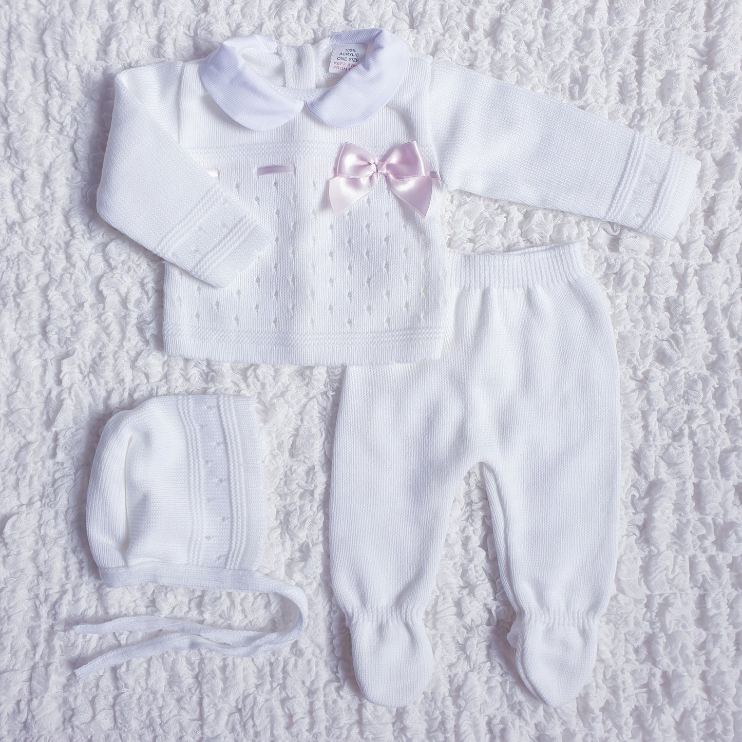 Baby Girls White Spanish Knitted 3 Piece Box Set