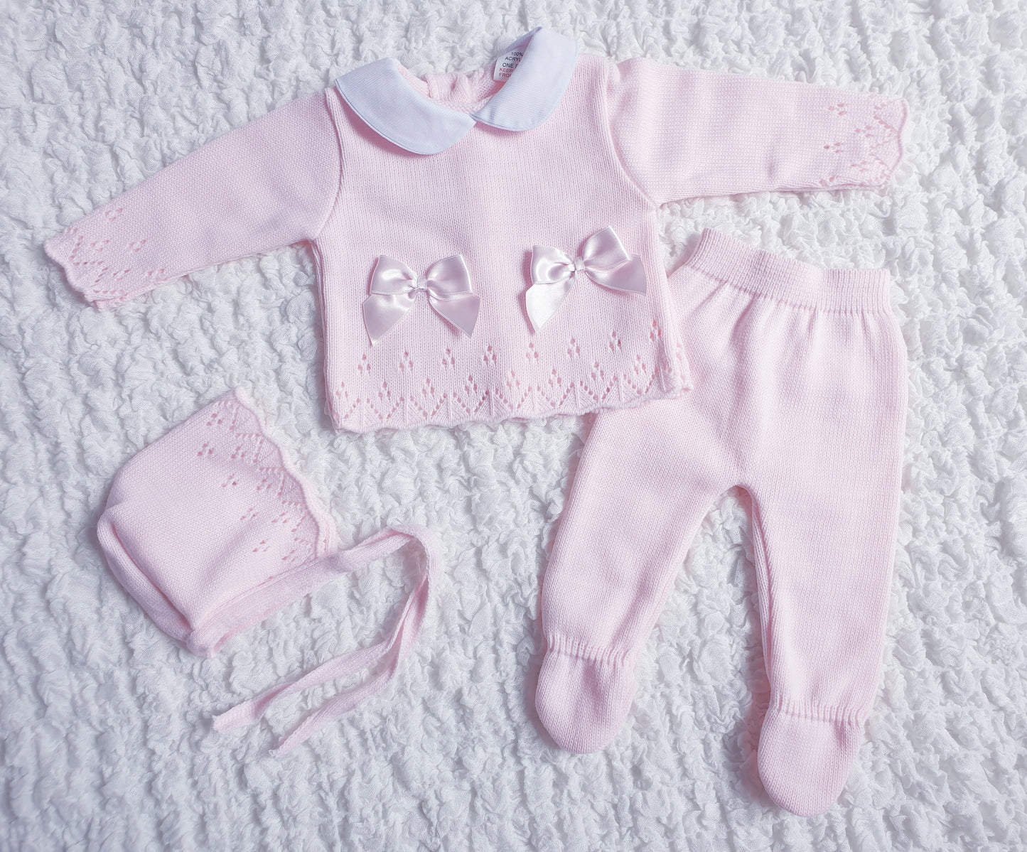 Baby Girls Pink Spanish Knitted 3 Piece Box Set