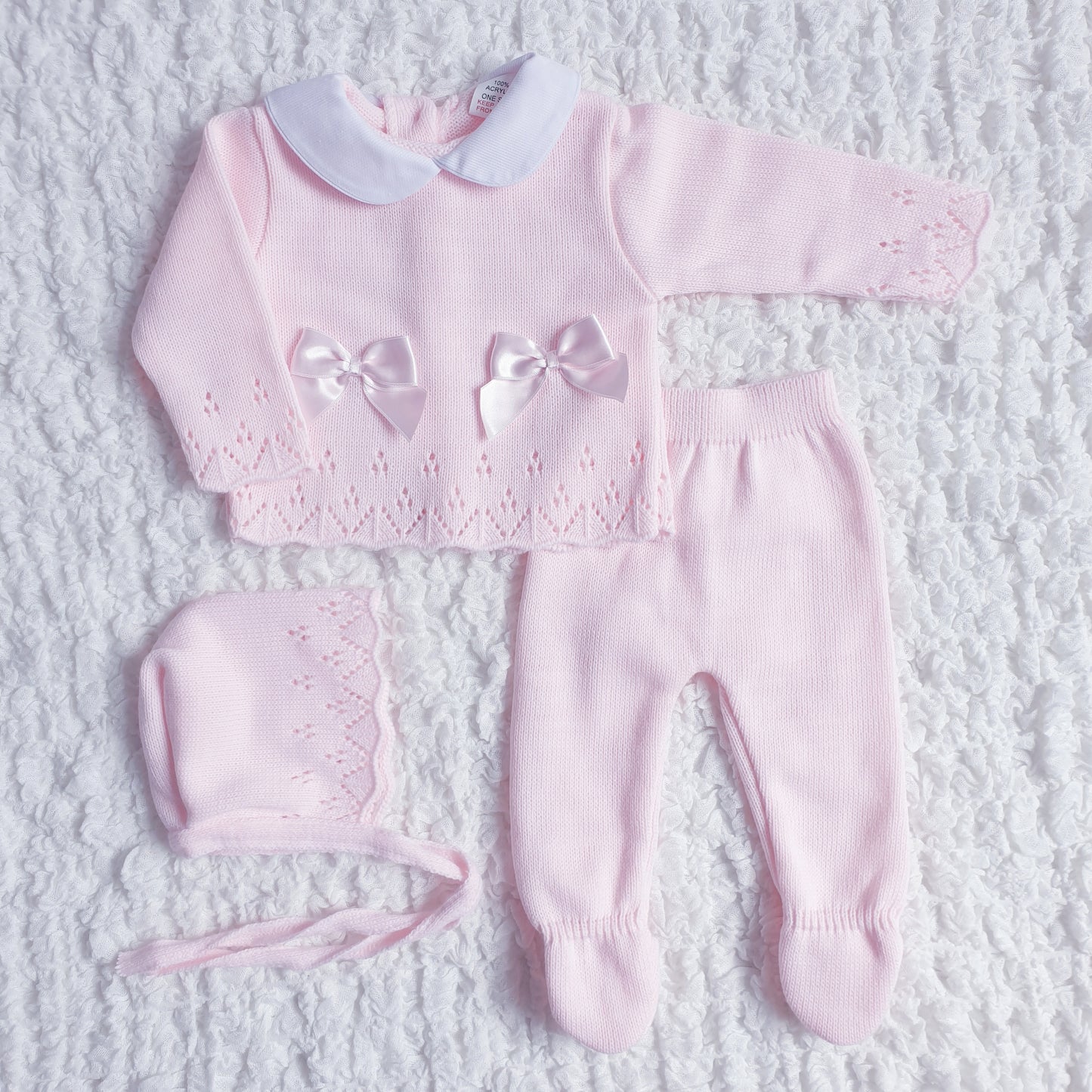 Baby Girls Pink Spanish Knitted 3 Piece Box Set
