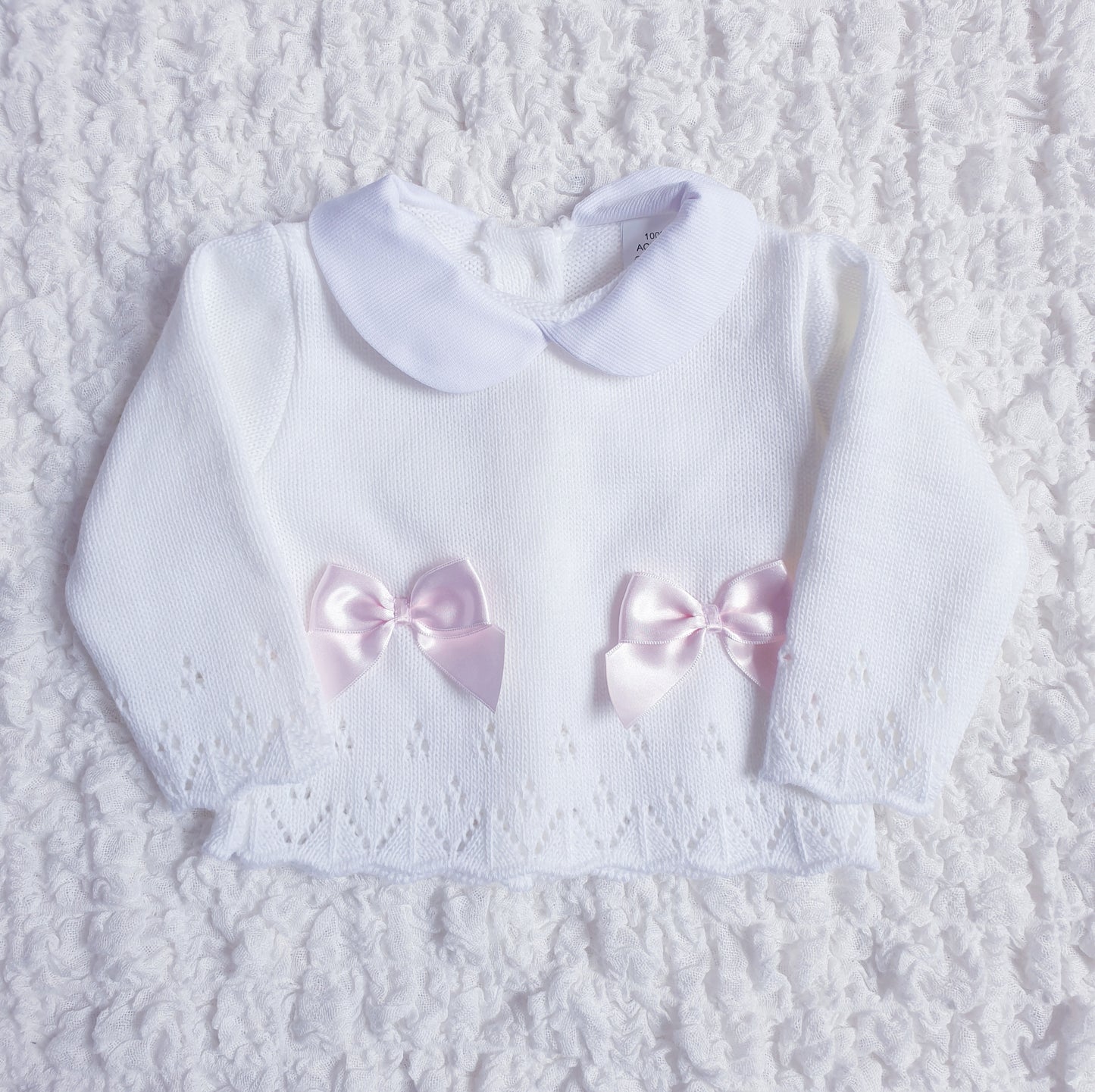 Baby Girls White/Pink Spanish Knitted 3 Piece Box Set