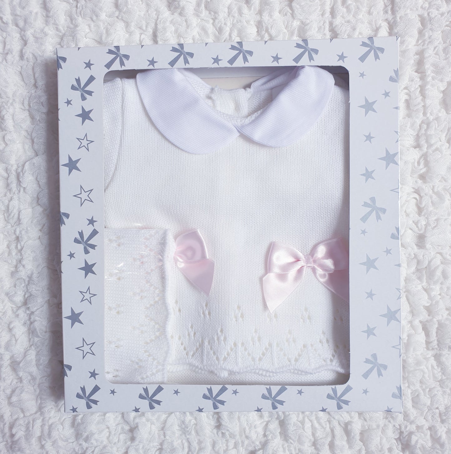 Baby Girls White/Pink Spanish Knitted 3 Piece Box Set