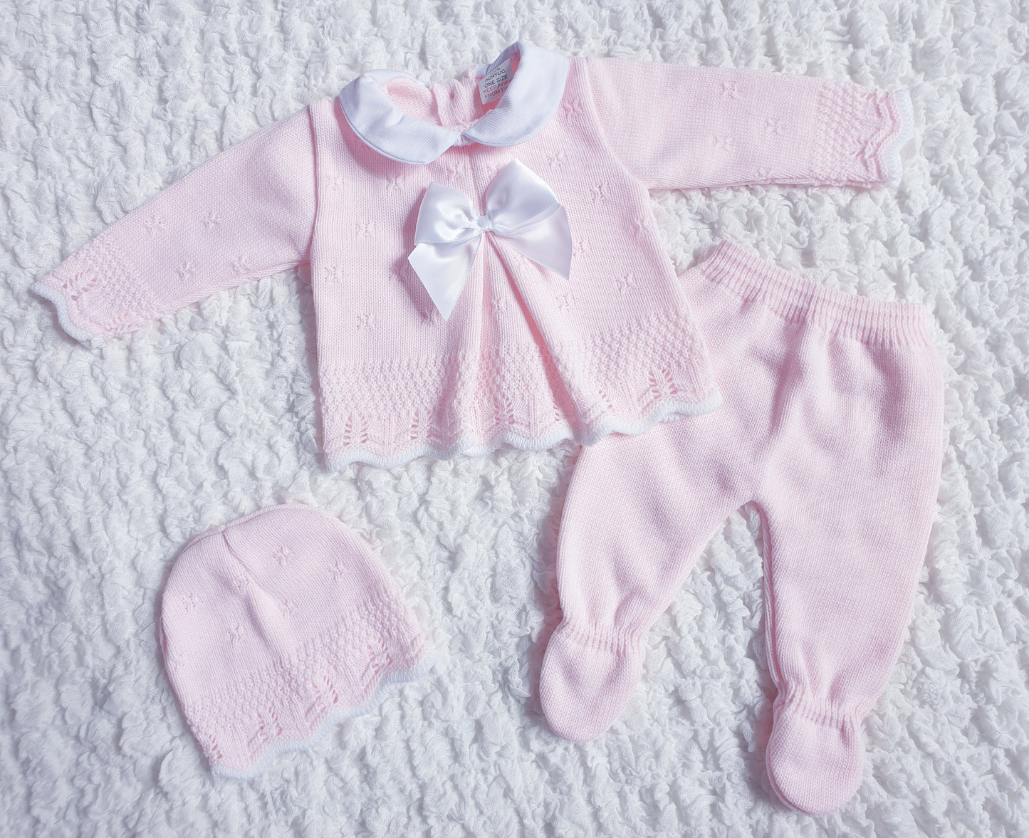 Baby Girls Pink Spanish Knitted 3 Piece Box Set
