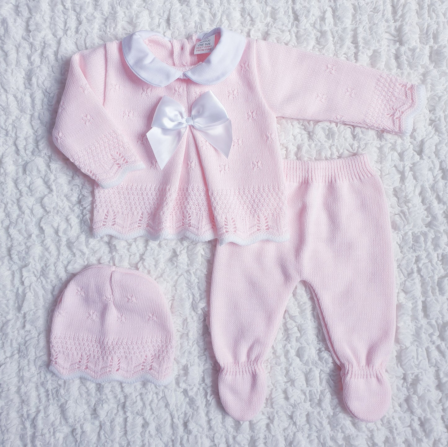 Baby Girls Pink Spanish Knitted 3 Piece Box Set