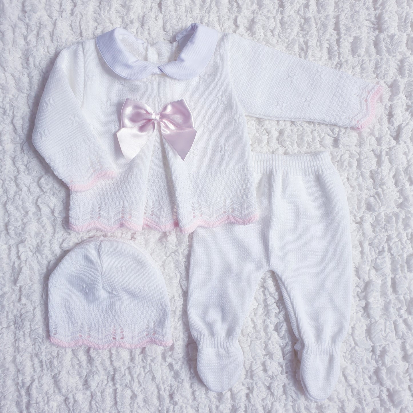 Baby Girls White Spanish Knitted 3 Piece Box Set
