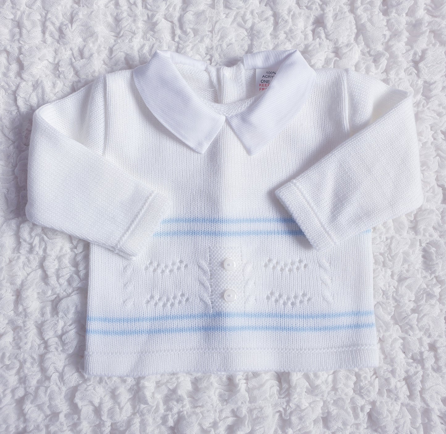 Baby Boys Spanish White/Blue Knitted 3 Piece Box Set
