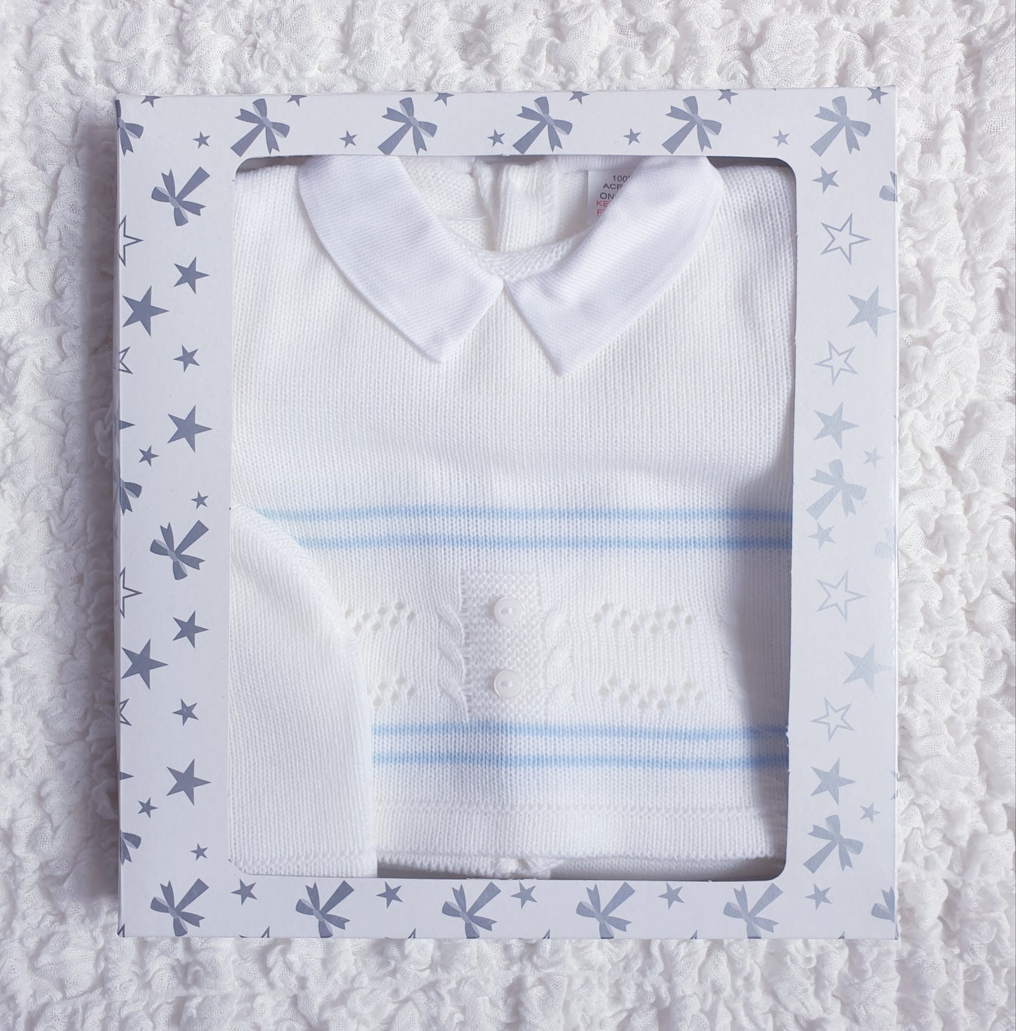 Baby Boys Spanish White/Blue Knitted 3 Piece Box Set