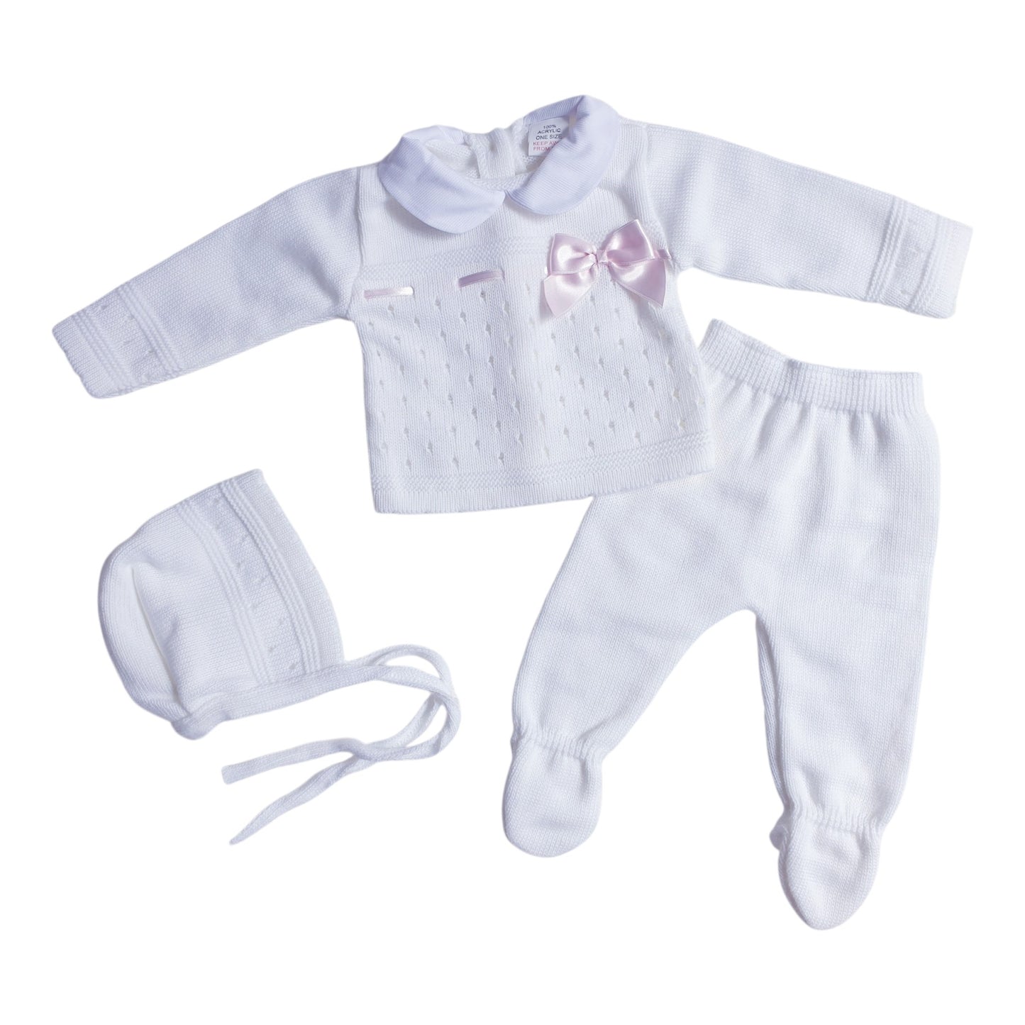 Baby Girls White Spanish Knitted 3 Piece Box Set