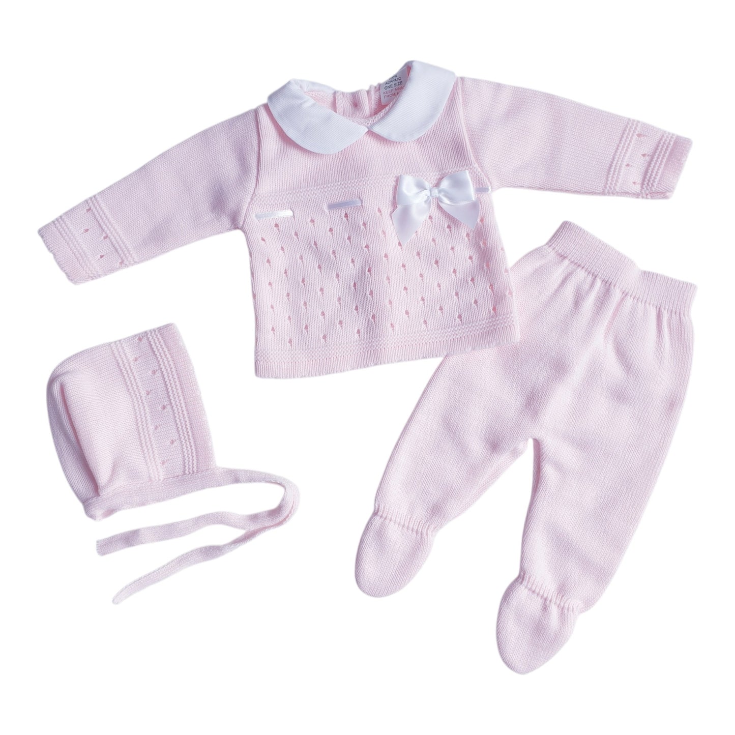 Baby Girls Pink Spanish Knitted 3 Piece Box Set