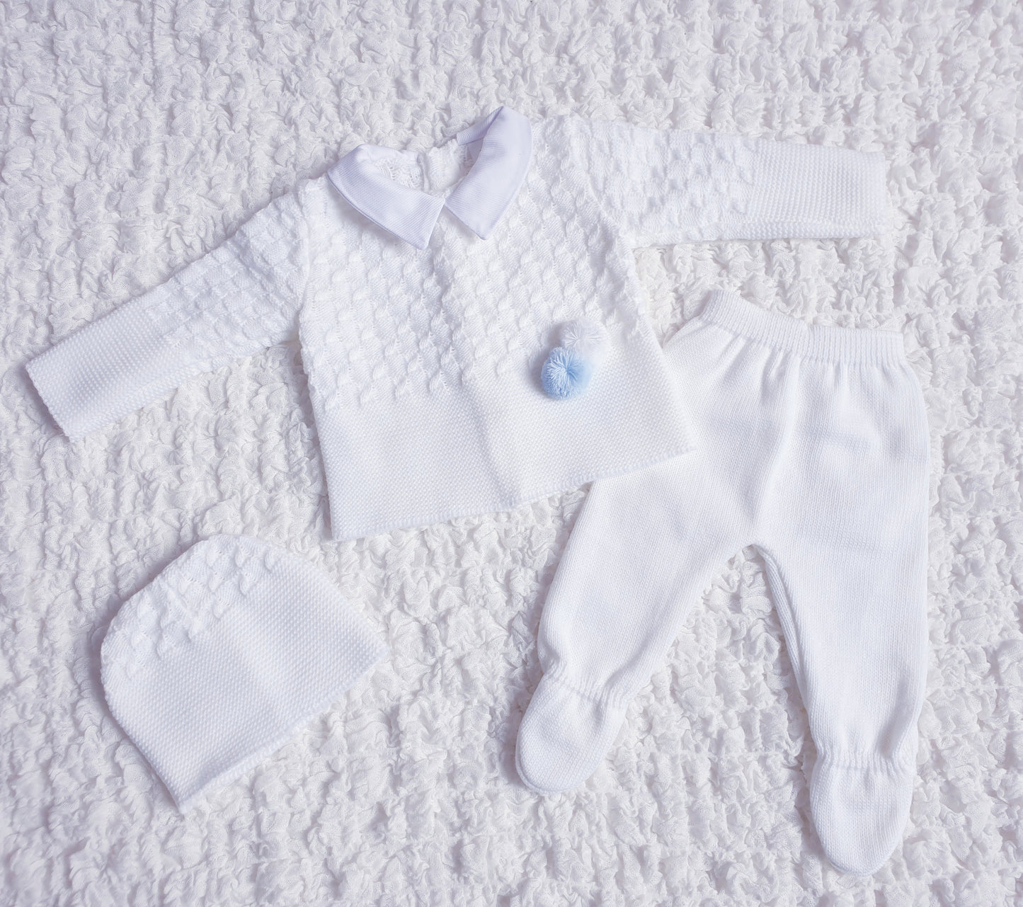 Baby Boys Spanish White Knitted 3 Piece Box Set