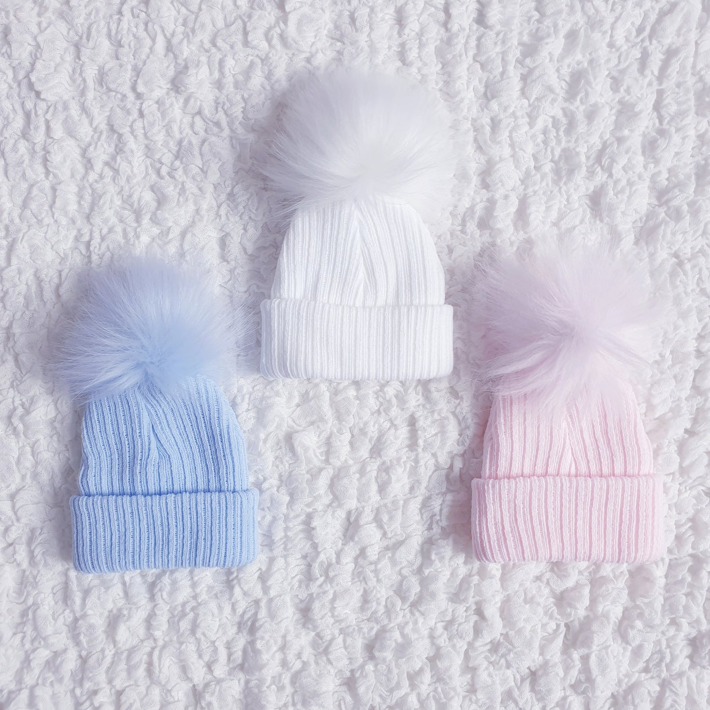Newborn Baby Pom Pom Hat Blue White Pink