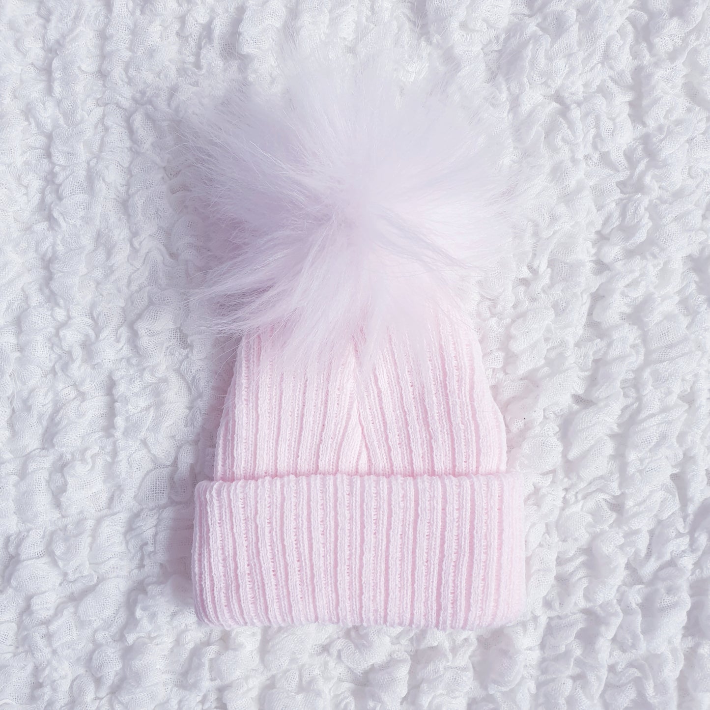 Newborn Baby Pom Pom Hat Blue White Pink