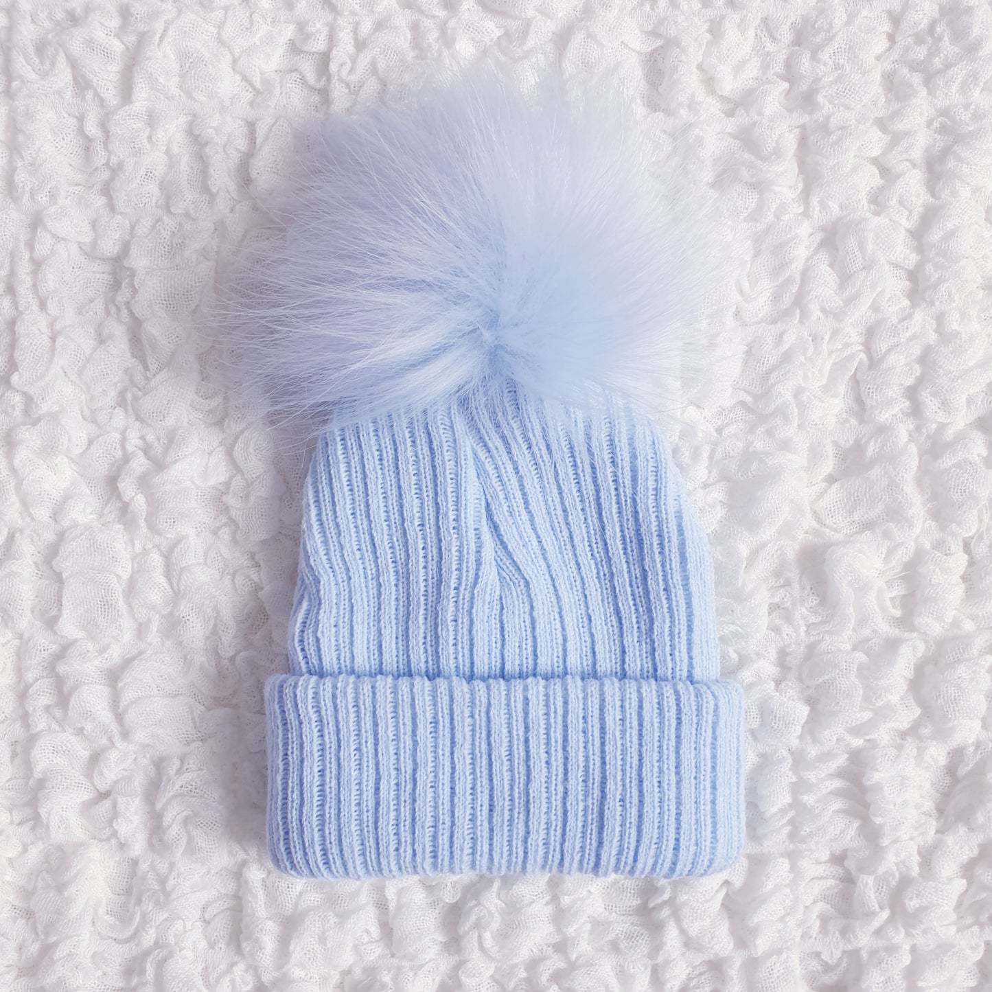 Newborn Baby Pom Pom Hat Blue White Pink