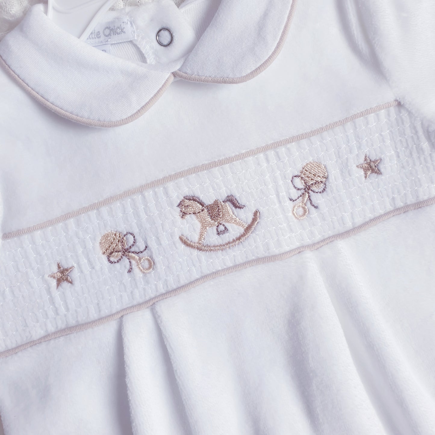 White Velour Rocking Horse Babygrow