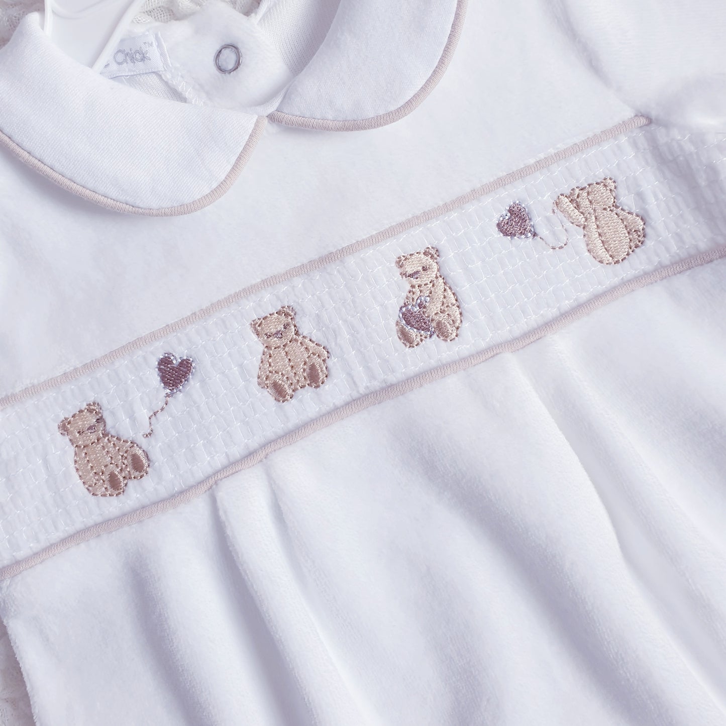 White Velour Teddy Babygrow