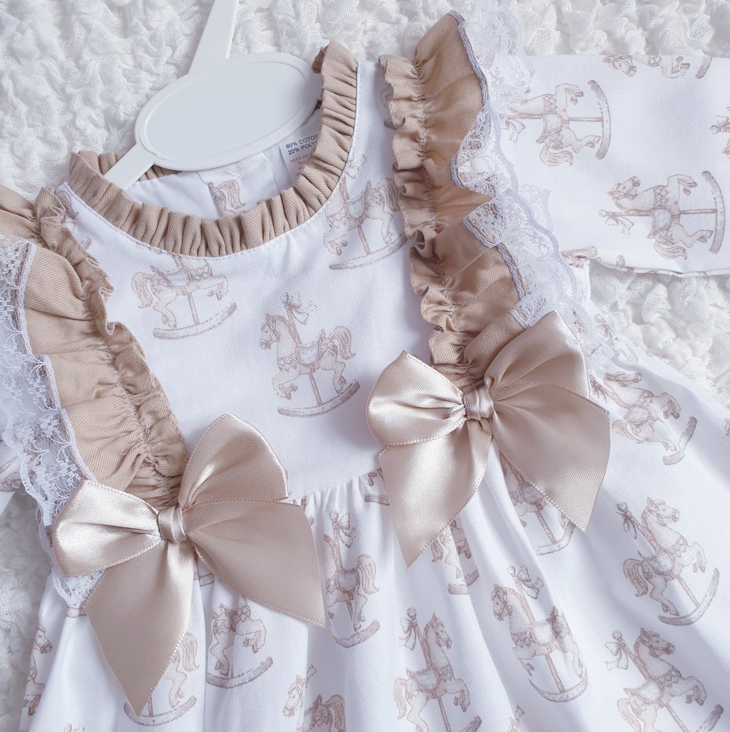 Girls Spanish White Beige Carousel Rocking Horse Dress
