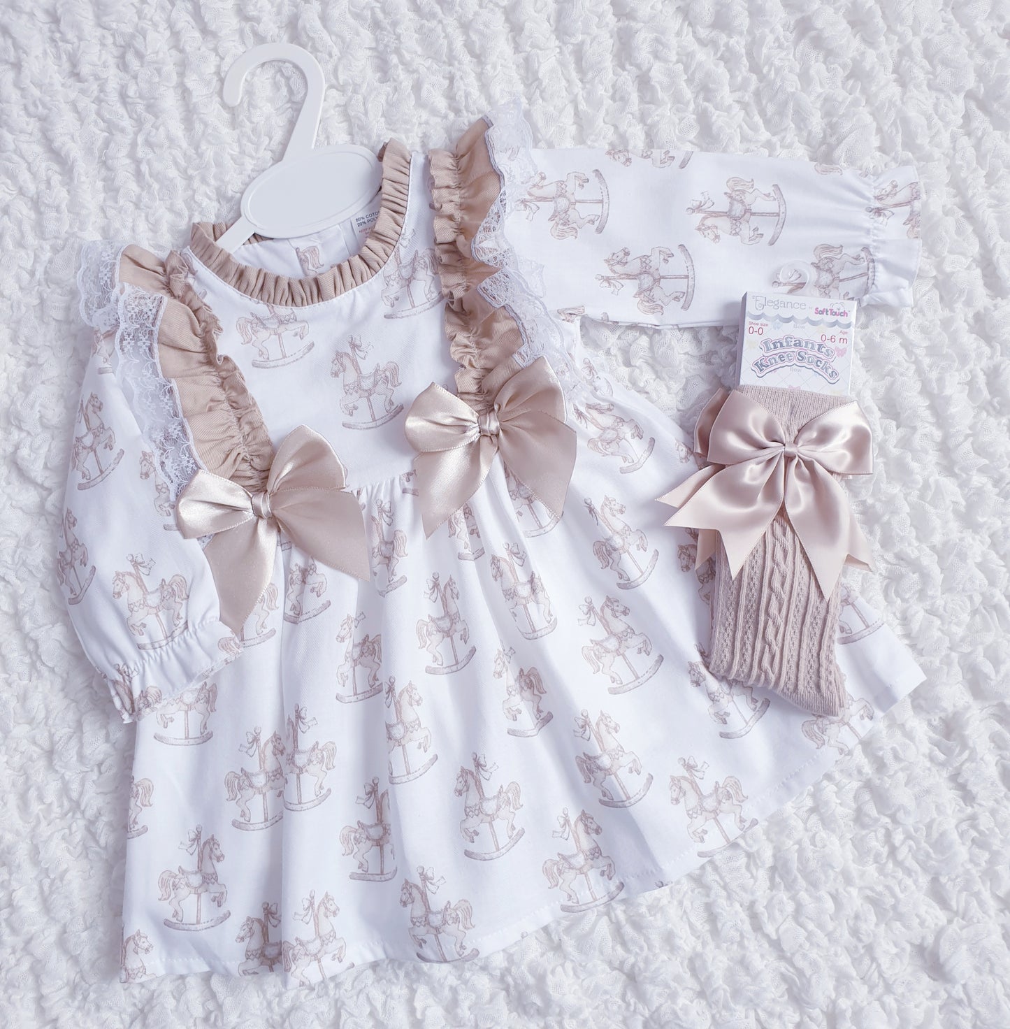 Girls Spanish White Beige Carousel Rocking Horse Dress