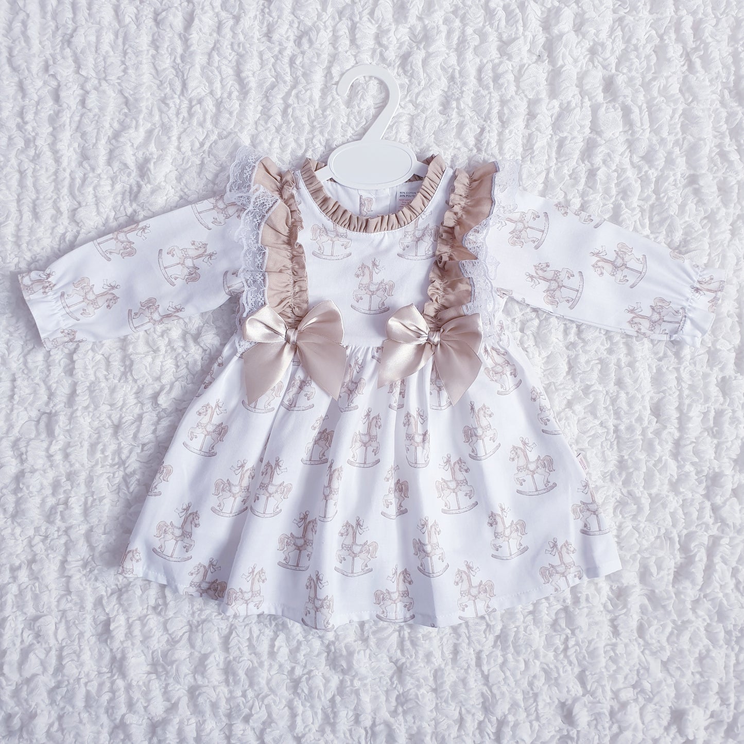 Girls Spanish White Beige Carousel Rocking Horse Dress