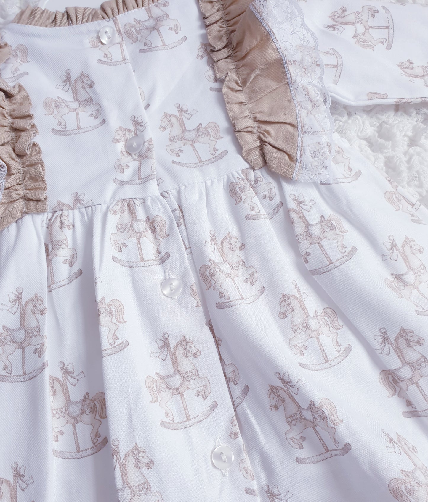 Girls Spanish White Beige Carousel Rocking Horse Dress