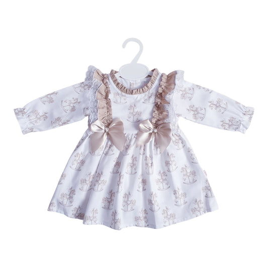 Girls Spanish White Beige Carousel Rocking Horse Dress