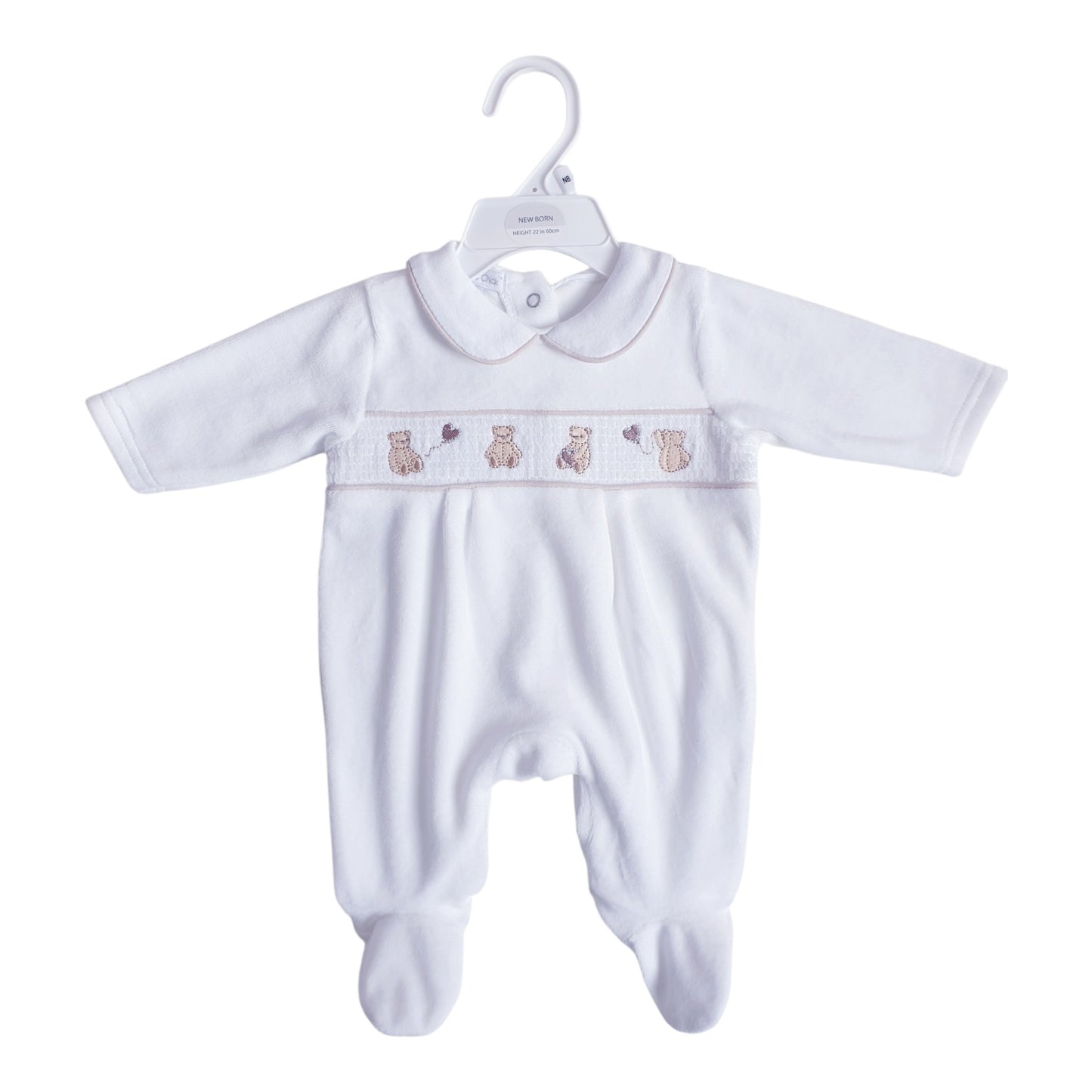White Velour Teddy Babygrow