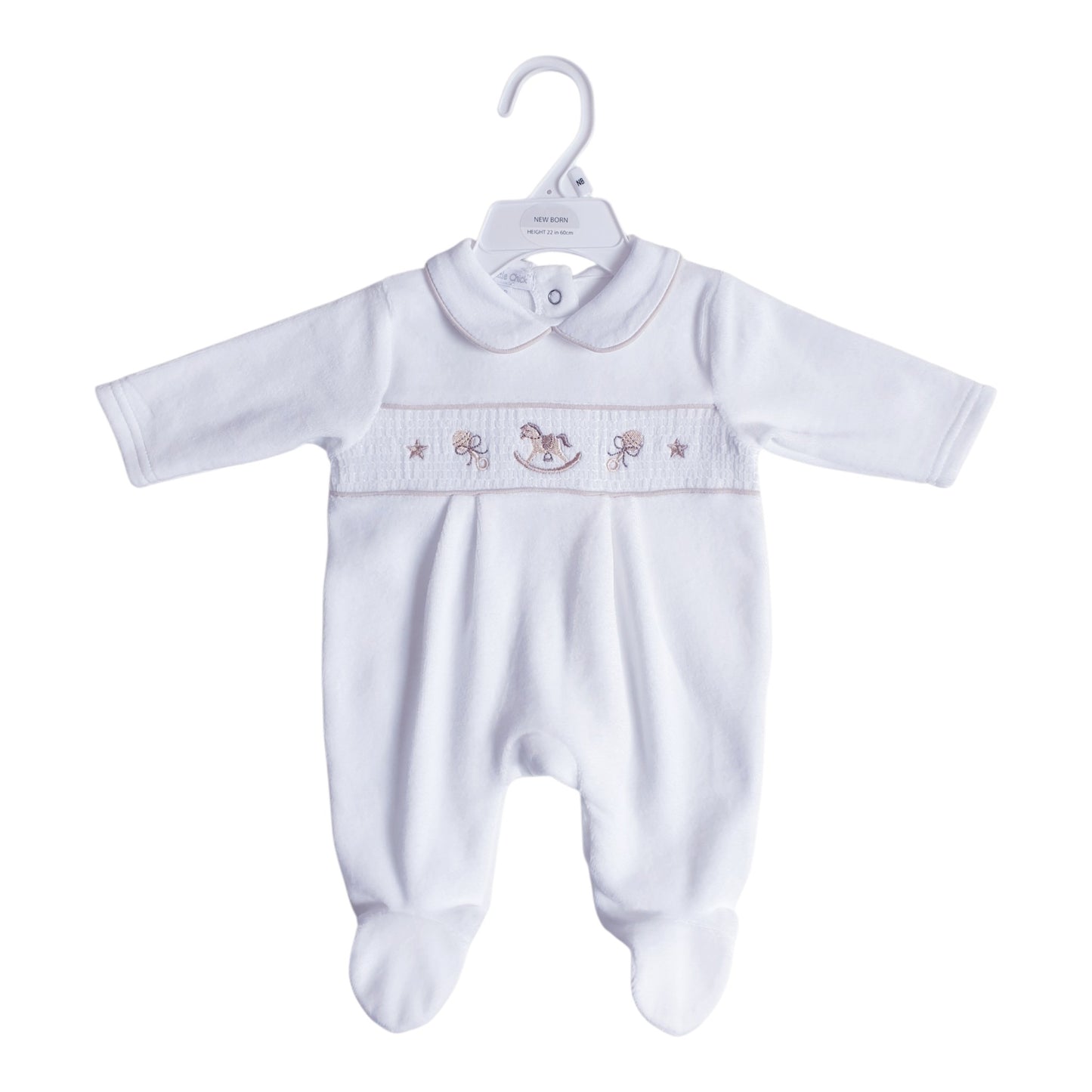 White Velour Rocking Horse Babygrow