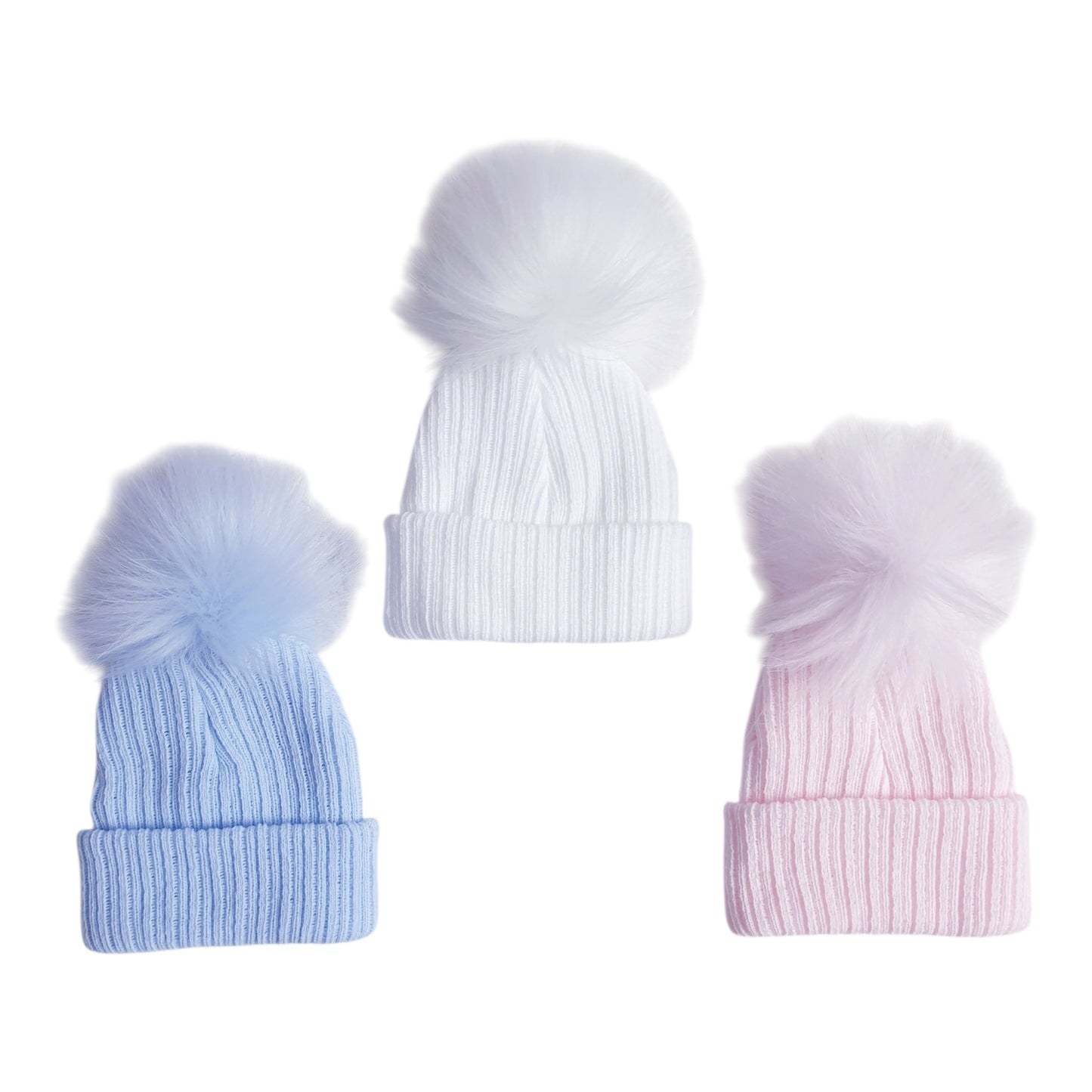 Newborn Baby Pom Pom Hat Blue White Pink